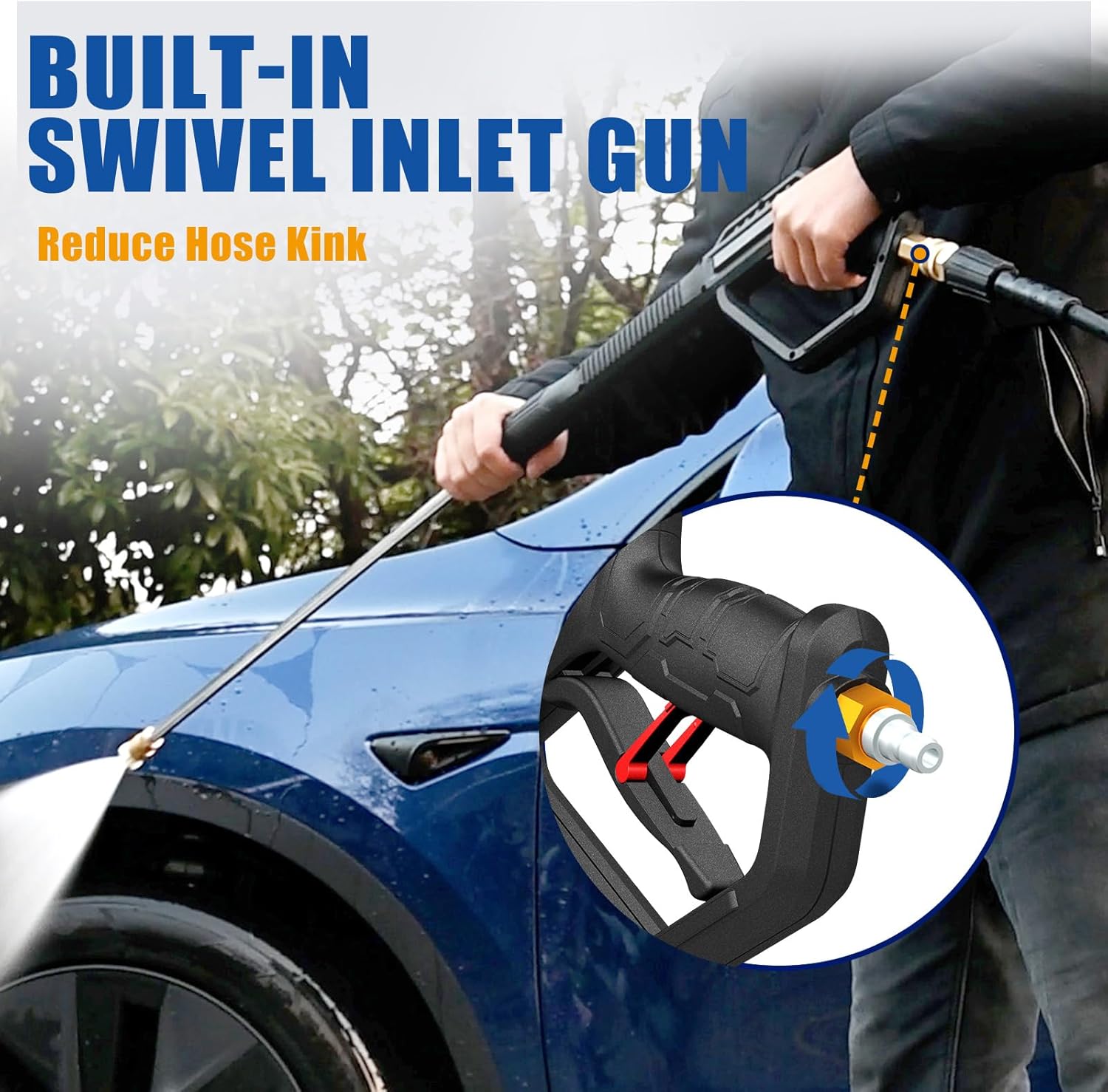 TOOLCY 3400 PSI & 2.8 GPM Foldable Gas Powered Pressure Washer with Onboard Soap Tank, Power Washer for Cleaning Cars Homes Patios Fences Driveways, Spray Gun, 5 Nozzles, 50FT Pressure Hose