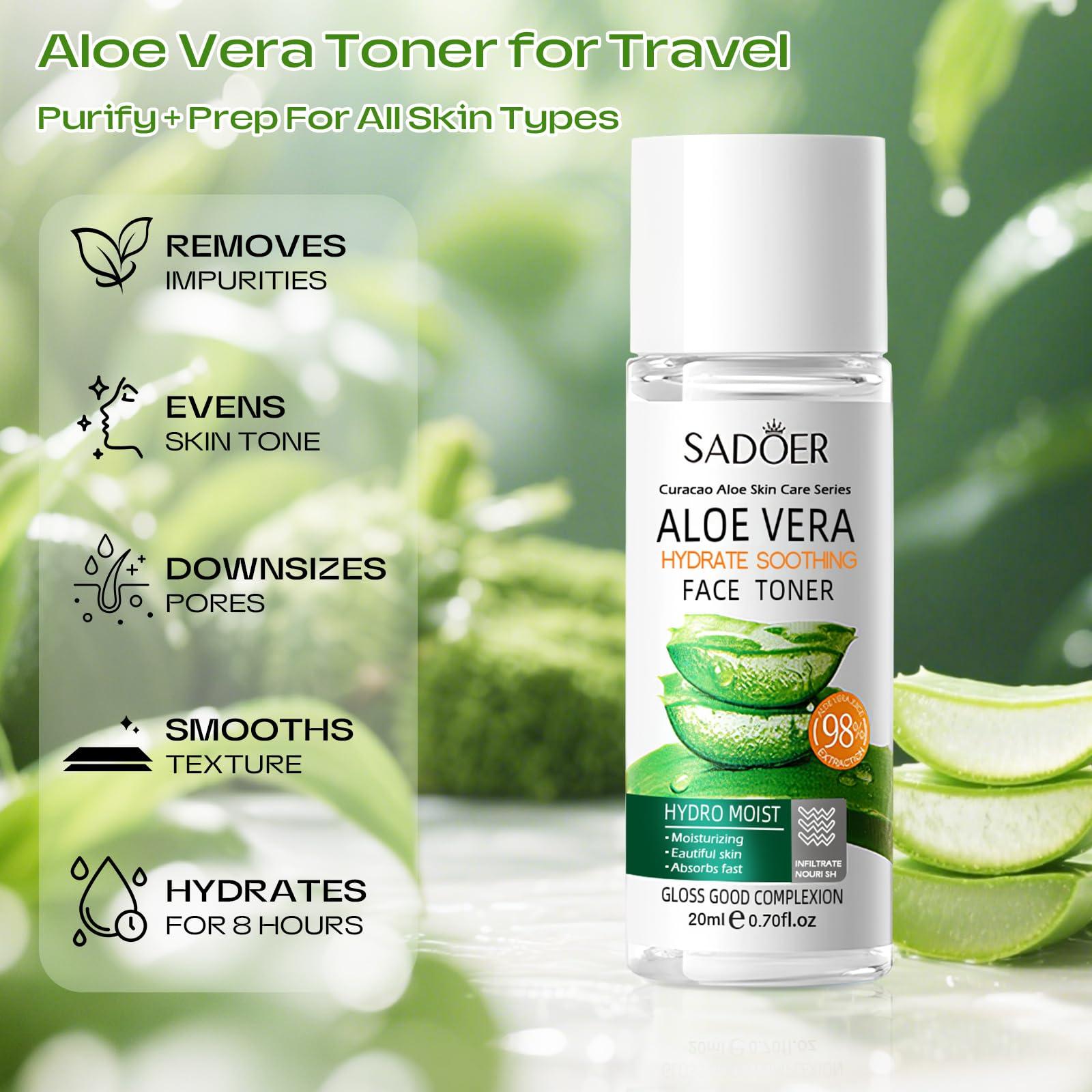 Rozmiar podróży do pielęgnacji skóry, żel aloesowy 20 ml, środek do czyszczenia twarzy z kolagenem 20G, toner aloesowy z kwasem hialuronowym 20G, mały zestaw do pielęgnacji twarzy 3 szt.