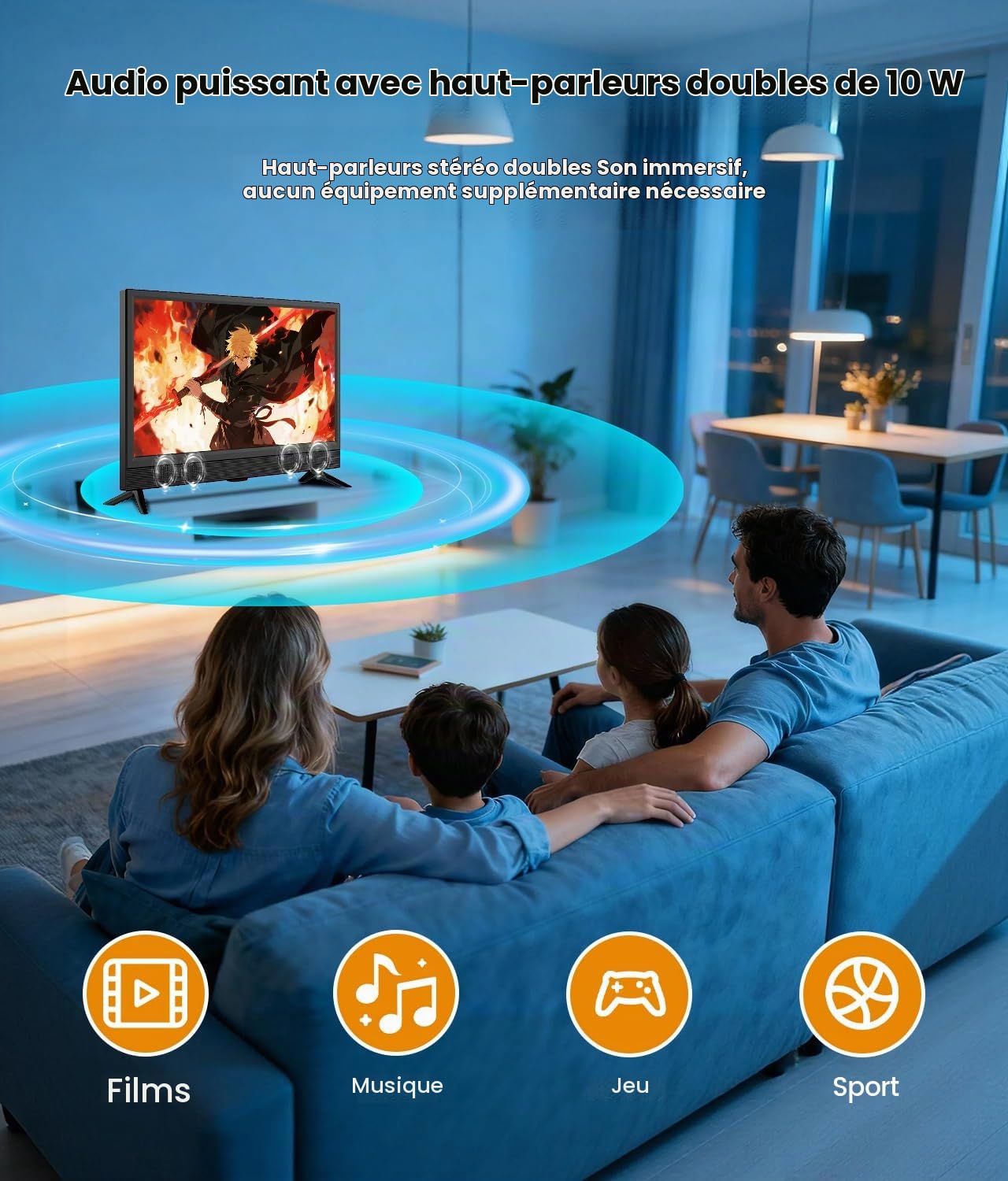 ZOSHING Smart TV 22 Pouces - Petit téléviseur avec entrée HDMI,Tuner numérique intégré/Prise en Charge USB,Montage Mural, pour Cuisine,Camping –Télécommande Incluse