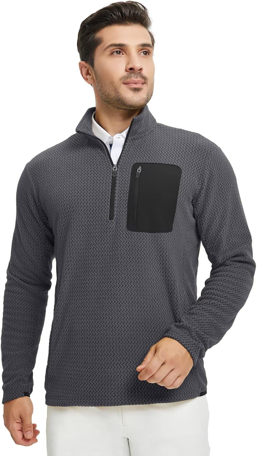 M MAELREG Quarter Zip Pullover Men Midweight Dry Fit Winter Warm Stretchy Golf 1/4 Zip Pullover Mens Sweatshirt with Pocket - Image 2