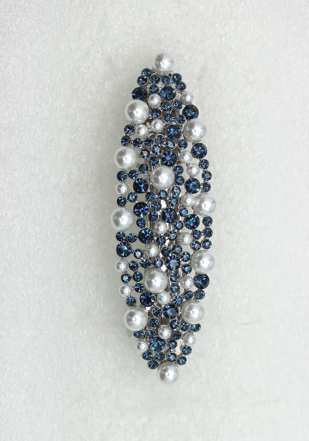 Faship Gorgeous Navy Blue Rhinestone Crystal Pearl Floral Barrette