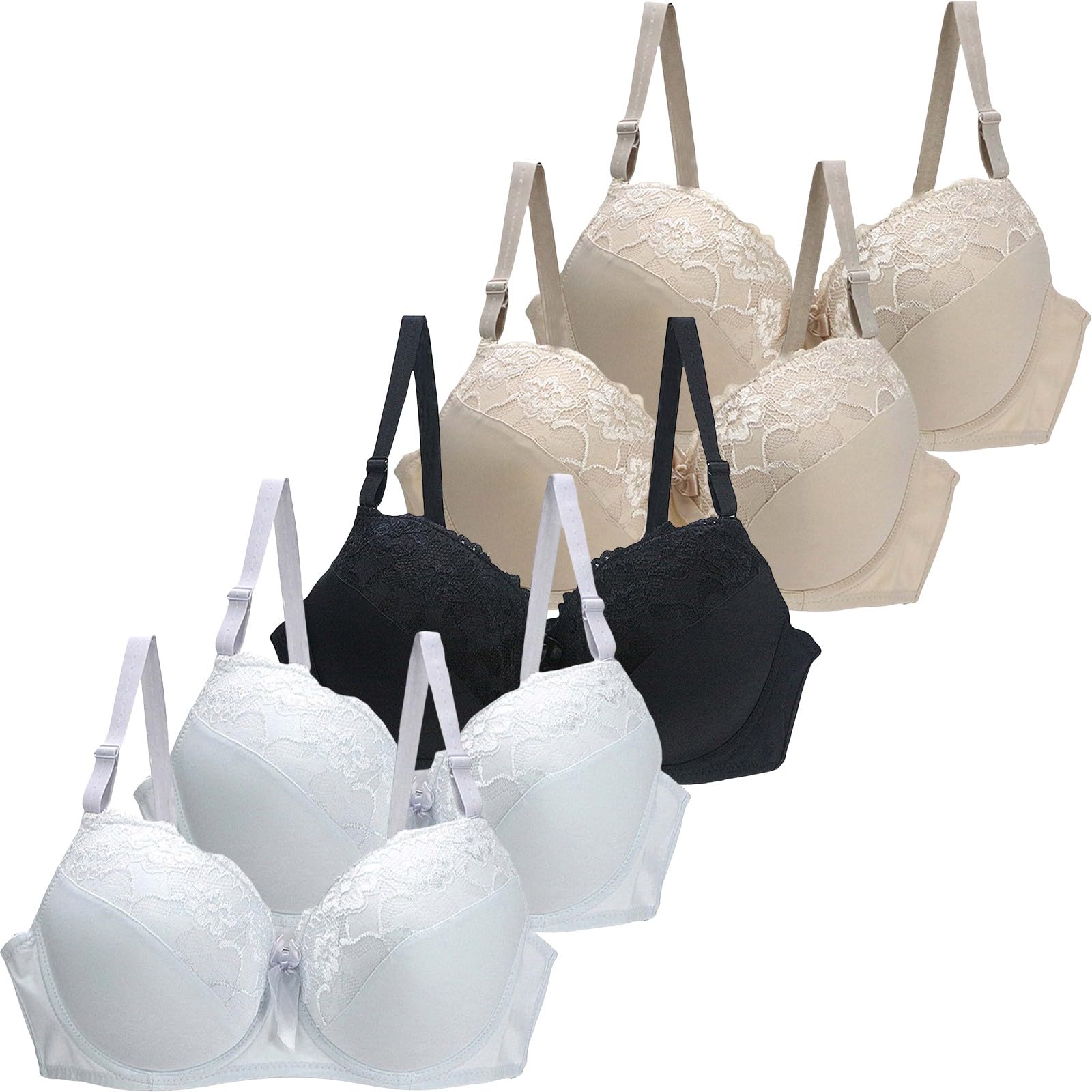 Cocila Sujetadores Reductores Sujetador De Encaje Sexy para Mujer, Copas 34/75, 36/80, 38/85, 40/90, 42/95 Y 44/100 Bcde, Lencería Talla Grande (4 Piezas) Sin Aros Comodos Dim Generous Mujer