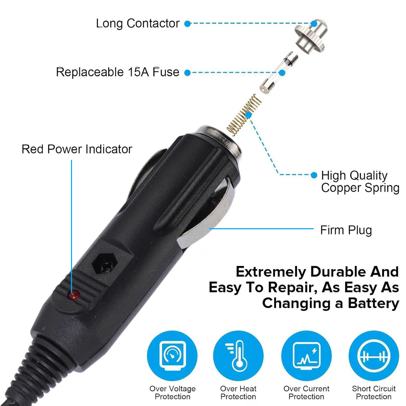 Eujgoov Câble Allume-cigare Mâle vers XT60 Femelle, Rallonge de 6,6 Pieds avec Fil 18awg pour Appareils RC Extérieurs