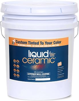 LIQUID CERAMIC Exterior Wall Coat Tintable Acrylic Outdoor Paint for All Surfaces 5-Gallon Pail Custom Matched to Any Color Weatherproof, Crack & Mildew Resistant, Satin Finish