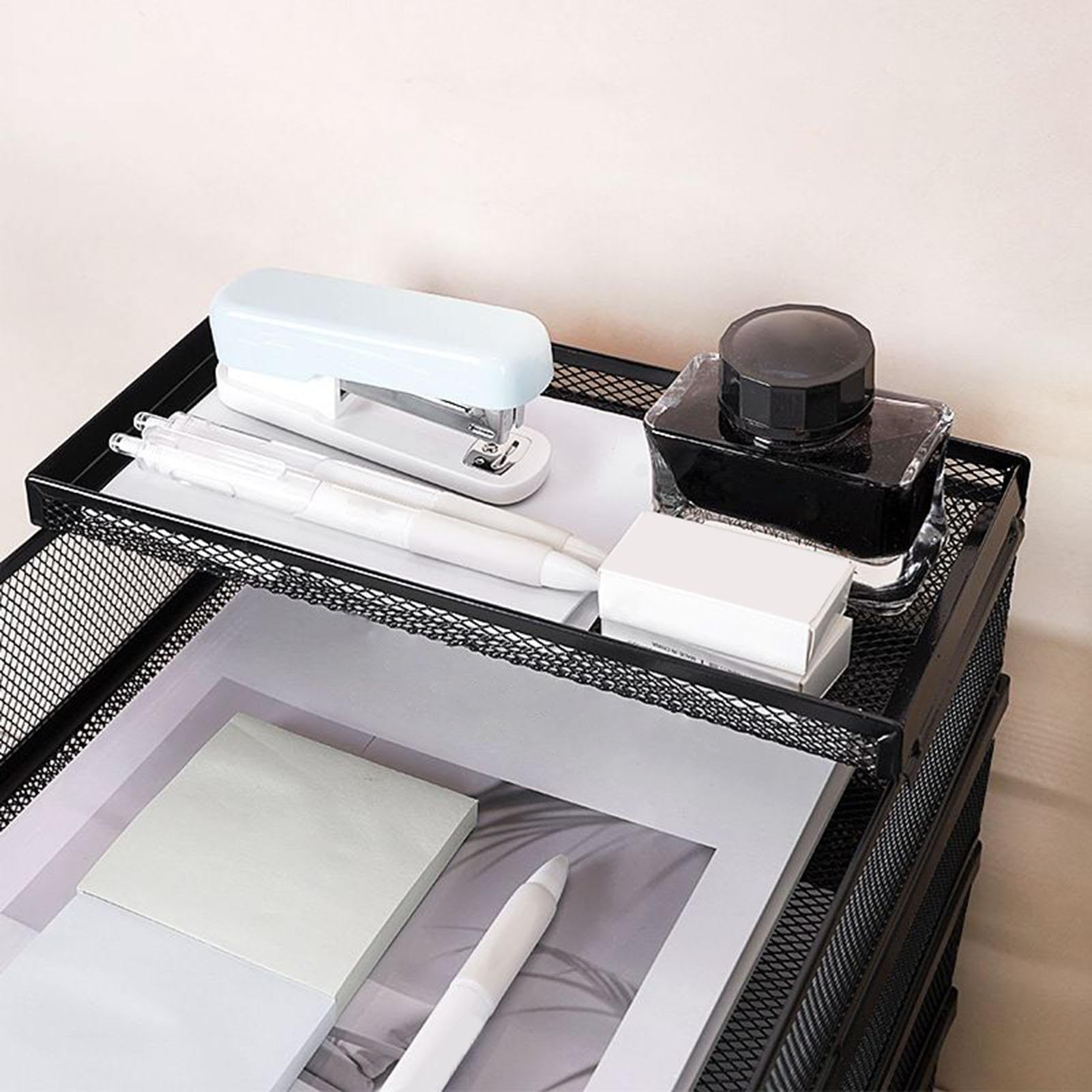 Papier-Organizer für den Schreibtisch – stapelbarer Aktenordner aus Metallgeflecht, stapelbar, verschiebbare Aktenordner, Aufbewahrungsregal, für Zuhause, Regale, Büro, Arbeit, Schublade, Bücher