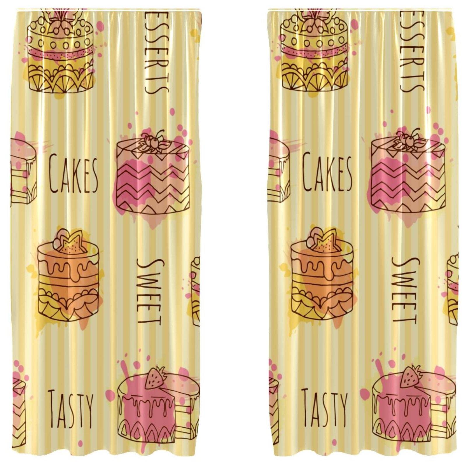 Cortinas para sala de estar con diseño de cupcakes y rayas de 55x84"