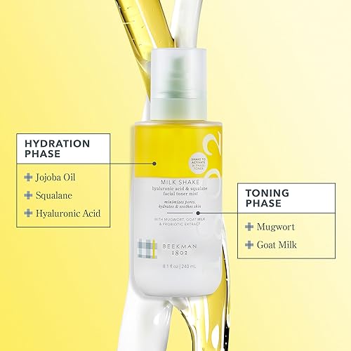 Miniatura 4 de Beekman 1802 Tónico facial Milk Shake, sin fragancia, ácido hialurónico y bruma facial de escualano, alivia el enrojecimiento, no comedogénico, sin