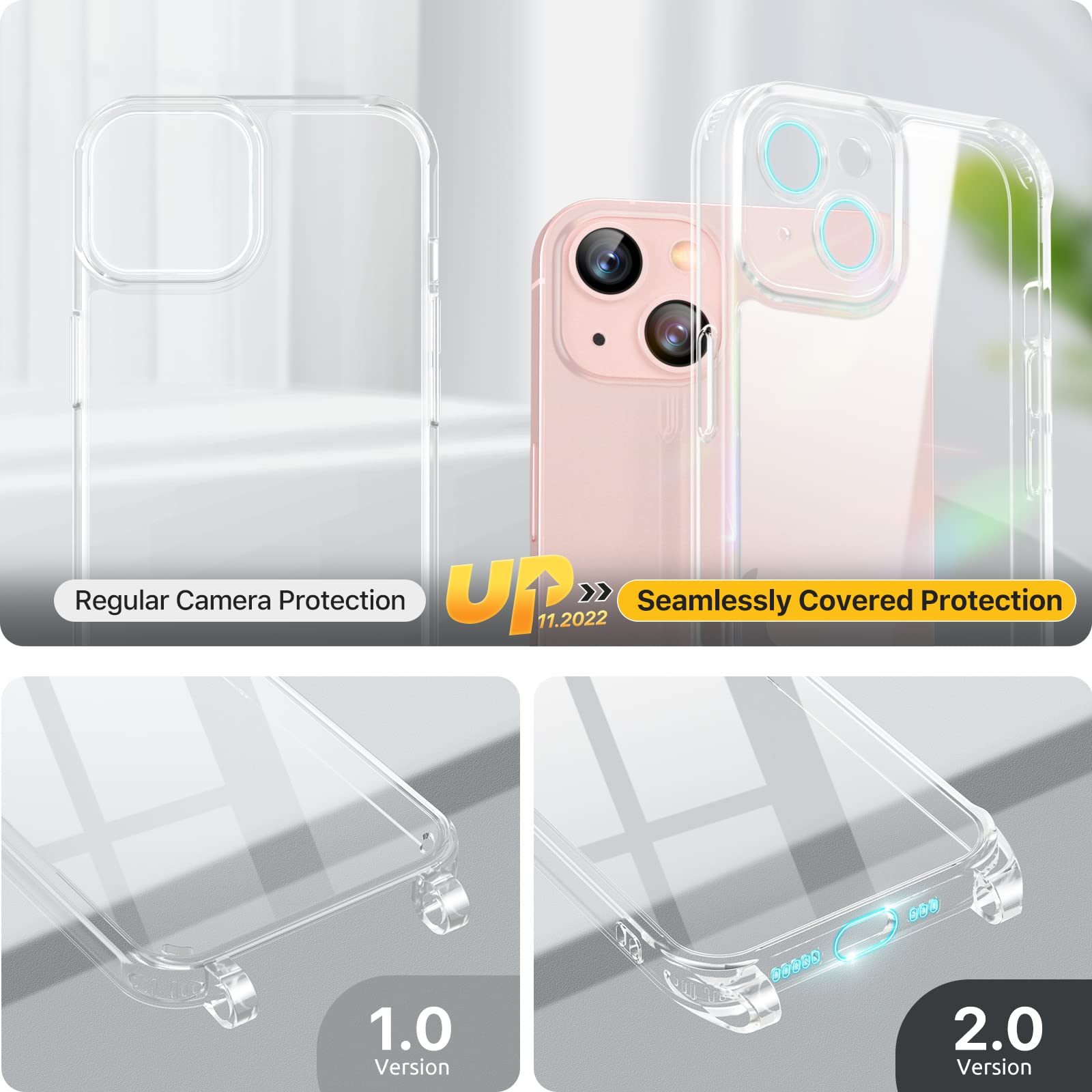 GOODVISH Cover Trasparente con Cordino per iPhone 13 6.1'', con 2 Pezzi di Pellicola Protettiva, Custodia con Regolabile Laccio Tracolla, [Antiurto] [AntiGraffio] Case con Collana, Rosa - Vista 3