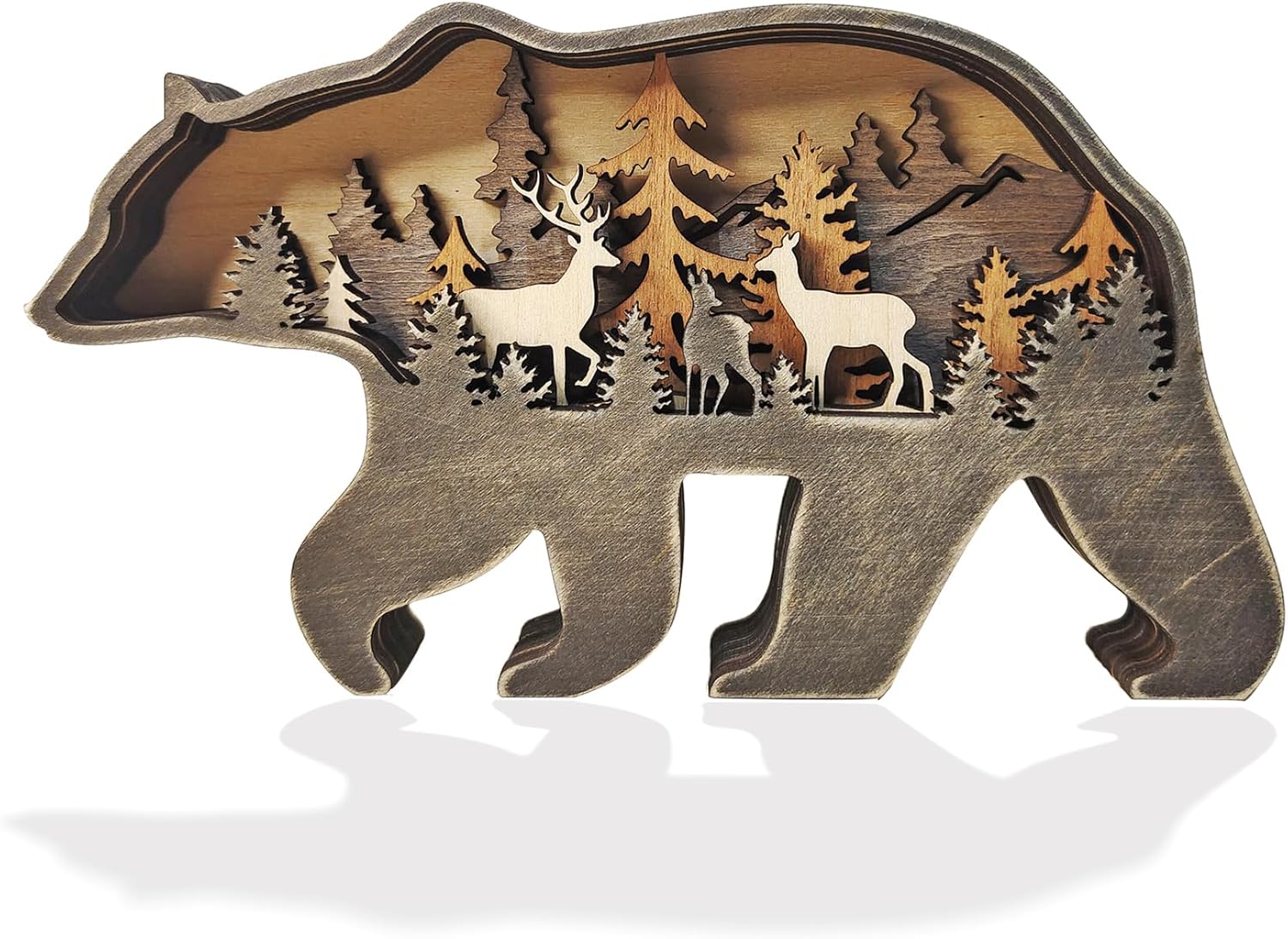 MIYOLO Wooden Bear Art Decor Brown Bear Figurine Rustic