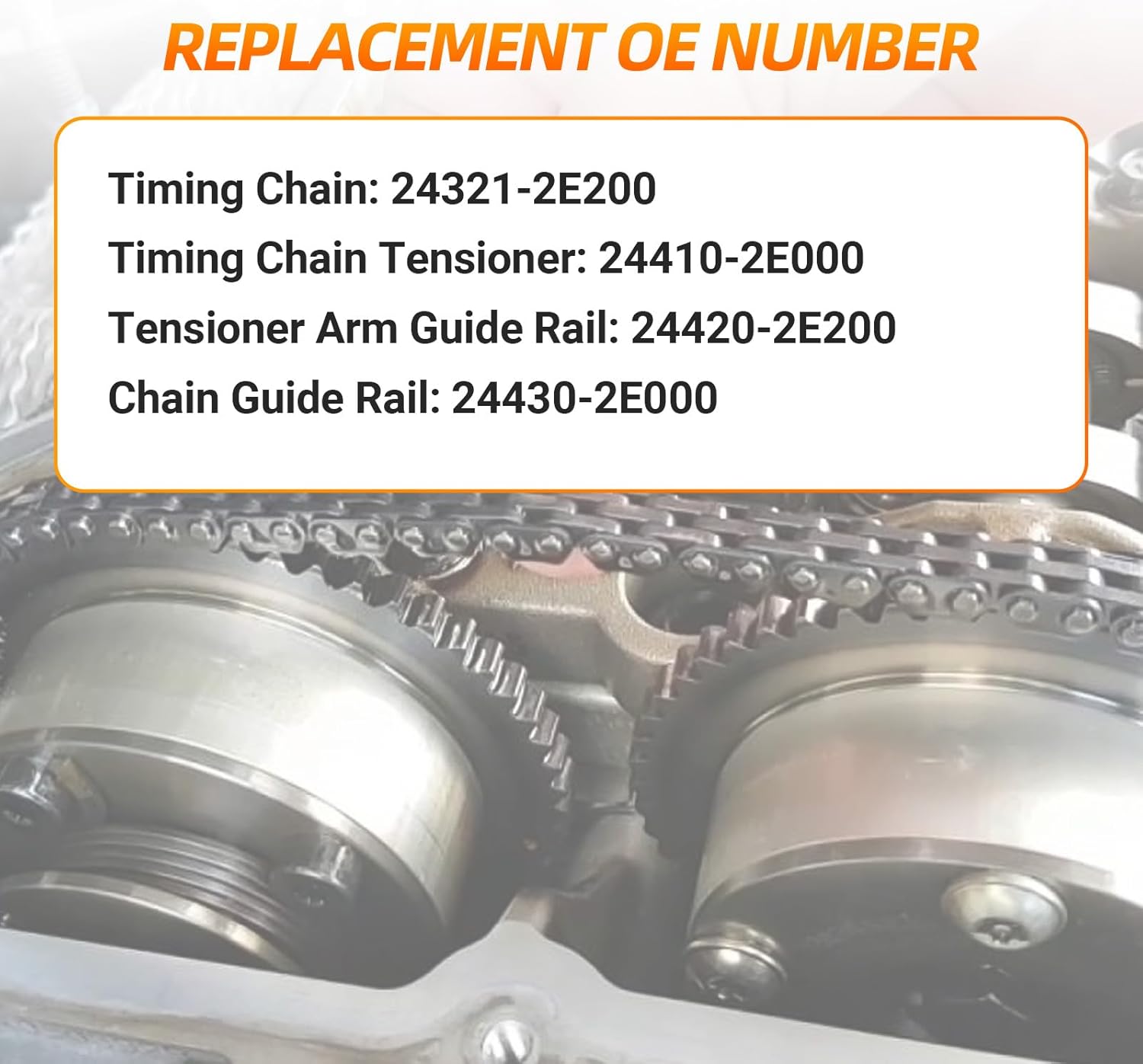 Engine Timing Chain Kit, Compatible with Kia Elantra Sonata Tucson Optima Soul Forte 2.0L L4, Automotive Engine Timing Part Sets Replaces Part 24321-2E200 24410-2E000 24420-2E200