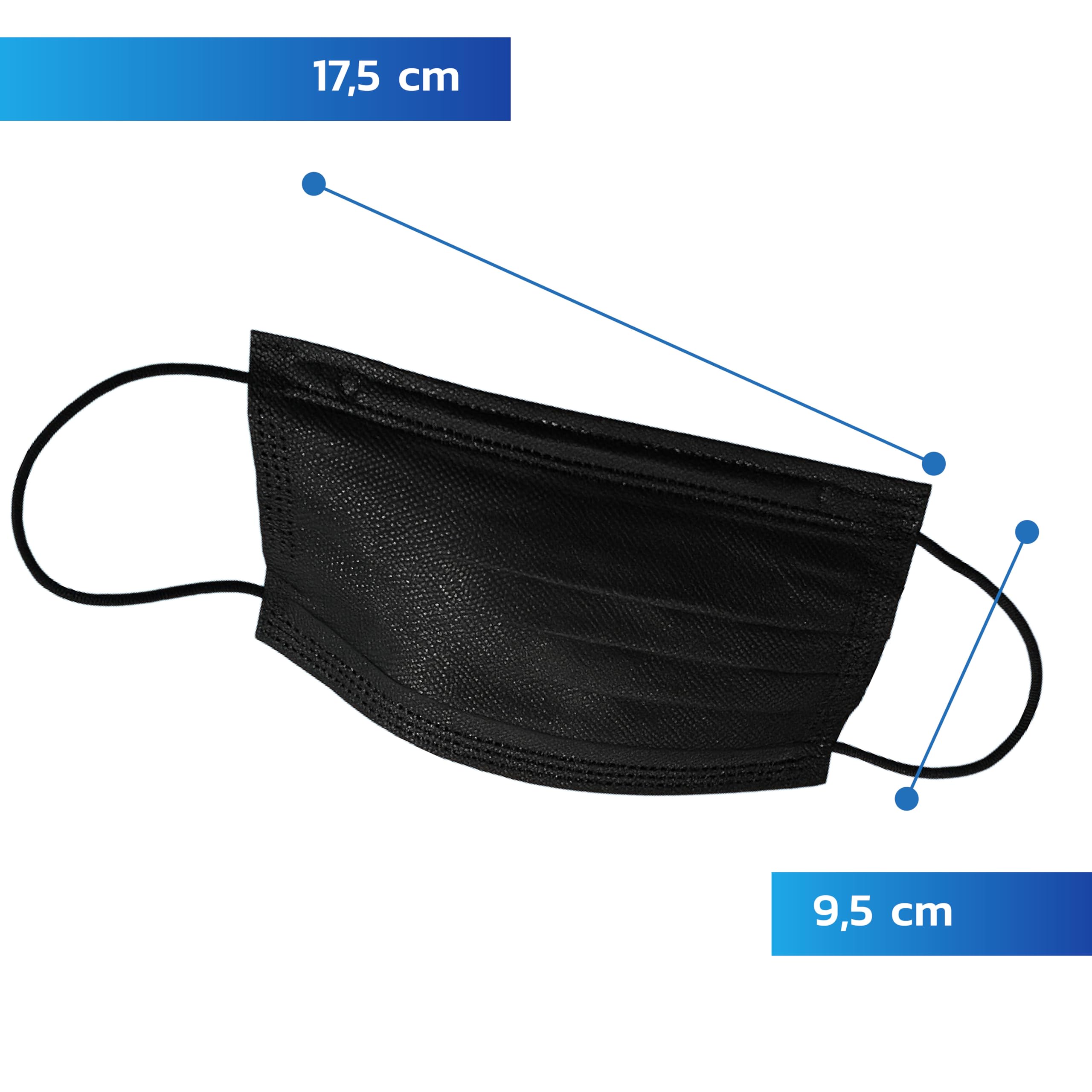 Masques Chirurgicaux Noirs Jetables – Lot 200 Pièces - Type IIR | Certifiés CE EN 14683 BFE ≥ 98% | 3 Couches Protection Respiratoire Adulte
