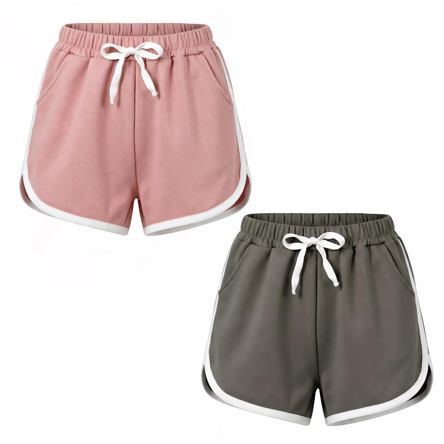 Mädchen Shorts mit Tasche 2er-Pack Baumwolle Kurze Hose Sommer Elastischer Bund Radlerhose Athletisch Shorts Hosen Atmungsaktiv Sporthose Joggershorts Tanz Gym Turnhose für Kinder 4-13 Jahre