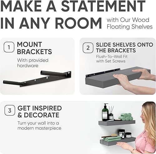 Vista 70 de Homeforia Estantes flotantes de madera de 36 pulgadas, estante flotante grande de madera natural maciza de alta gama de 36 pulgadas, estantes