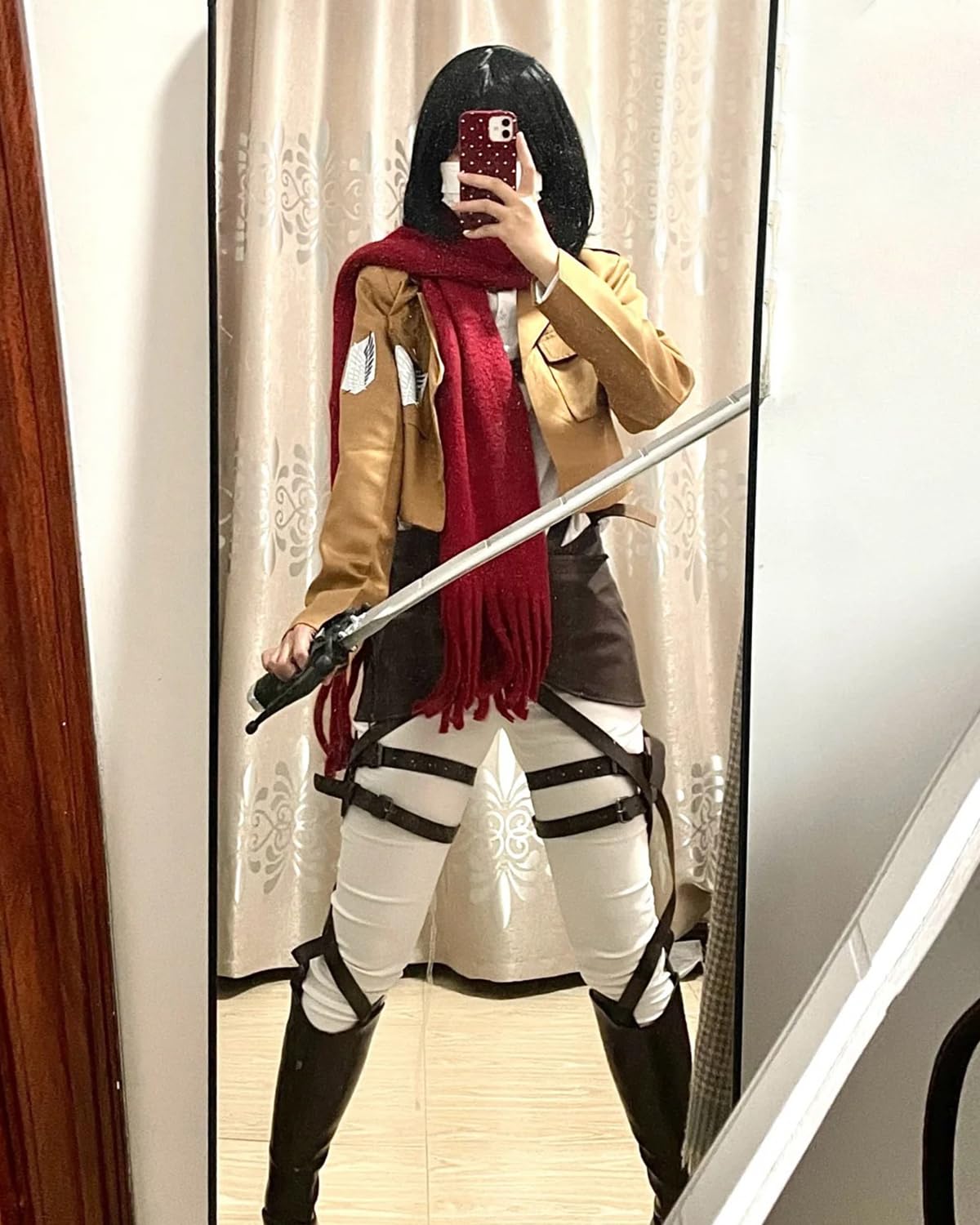 CR ROLECOS Anime AOT Cosplay Survey Corps Uniform Mikasa Ackerman Cosplay Disfraz Chaqueta y cinturón Halloween Carnaval Navidad para adultos
