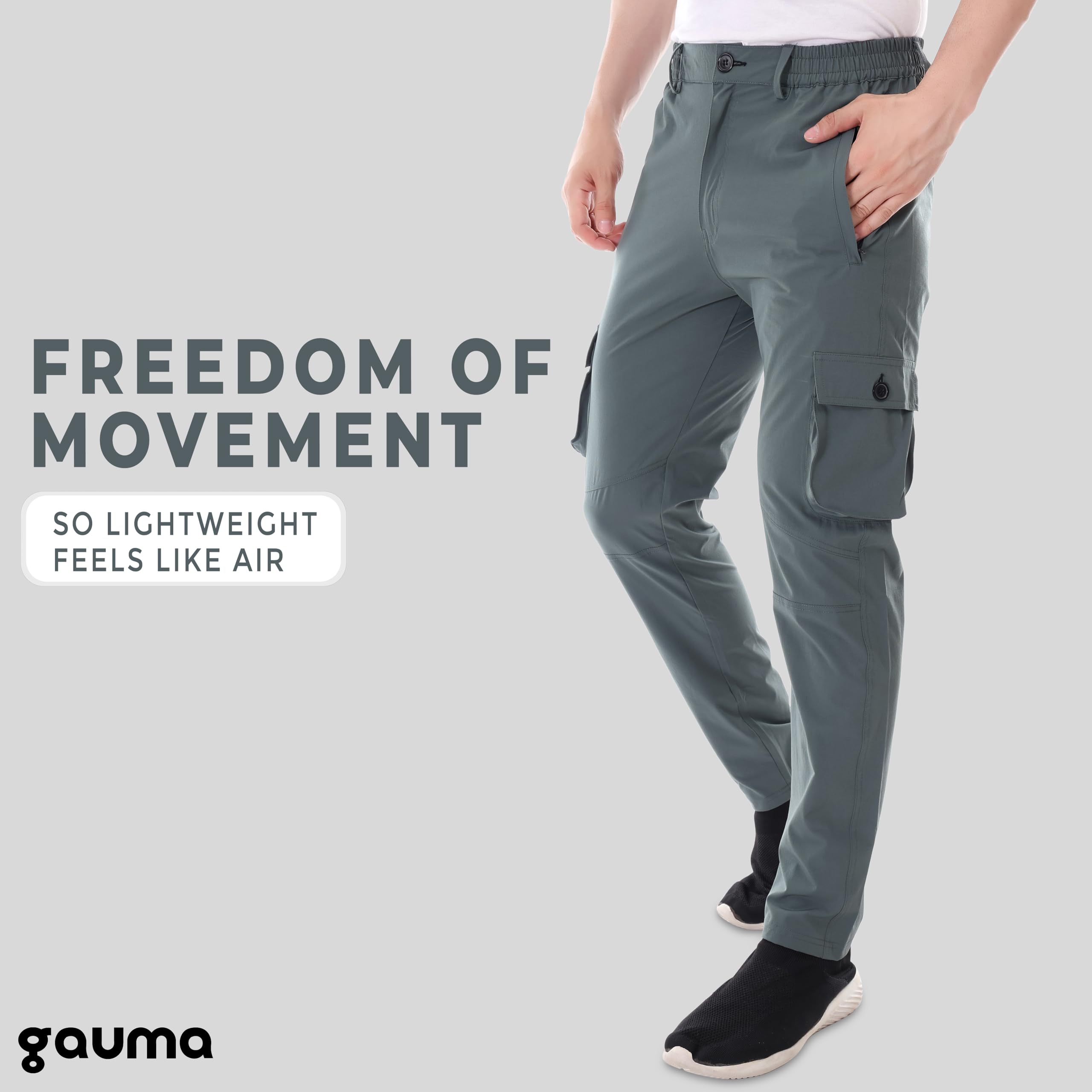 gauma Regular Fit Nylon Terry Cargos Lower with Zipper and Buttoned Leg Summer Cargo Pants for Men Gym Sports Travel Multipurpose Stylish Trendy Cargos Trousers (Black-X-Large) 1