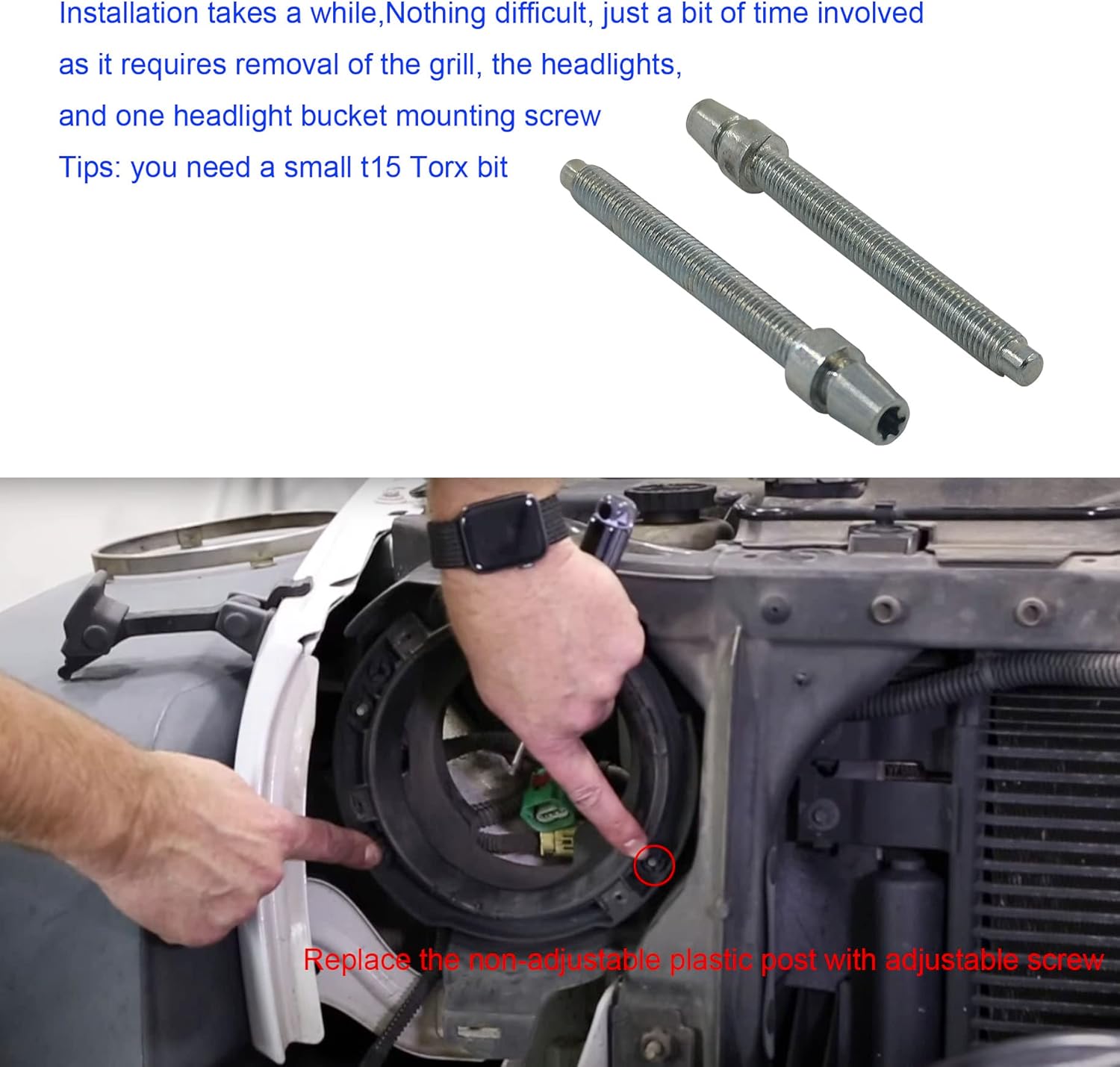 2Pcs Headlight Horizontal Adjustment Screws, Headlamp Adjusting Screws Compatible with 2007-2018 Jeep Wrangler JK JKU