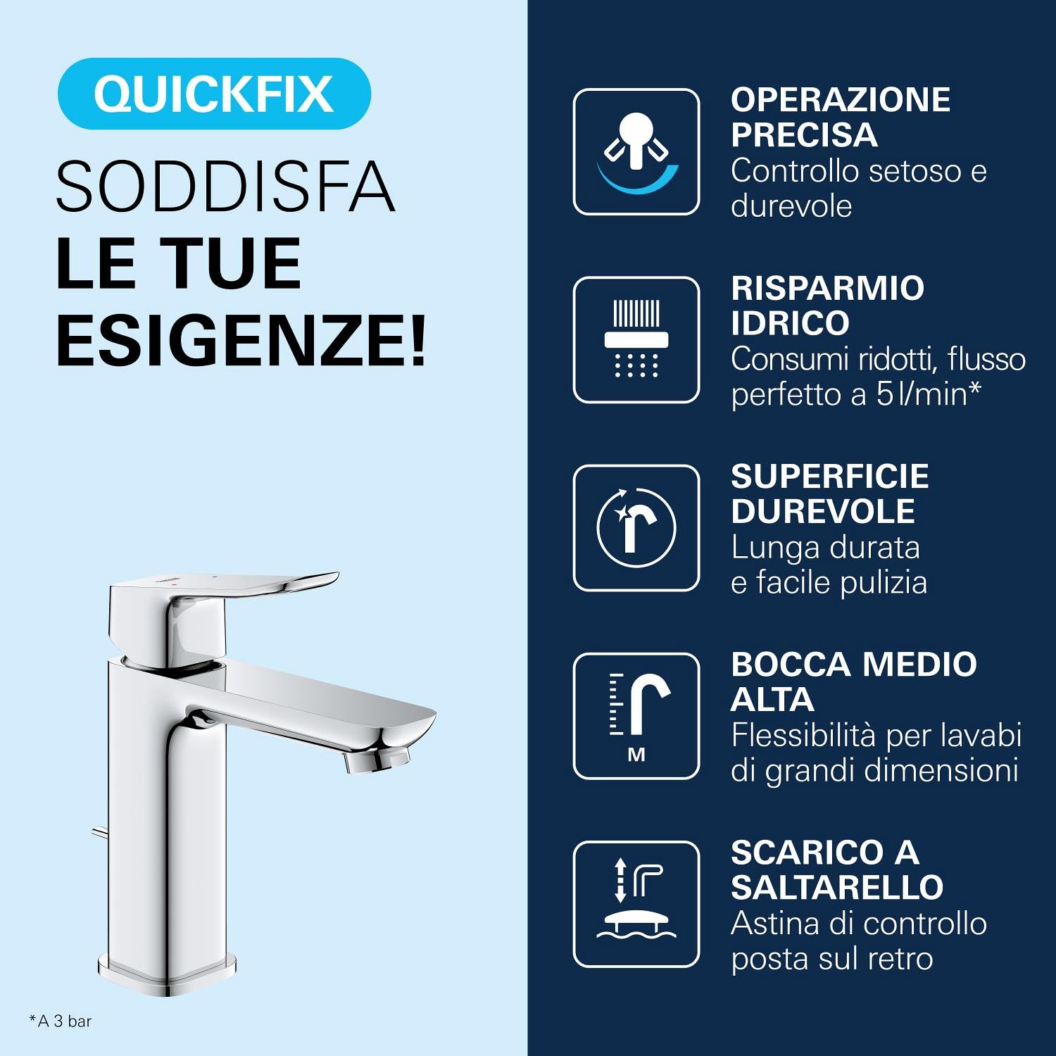GROHE Dice Rubinetto Miscelatore monocomando per lavabo con piletta click-clack (M-Size 172 mm, cartuccia ceramica 28 mm, risparmio idrico, facile da installare), cromo, 1018320000