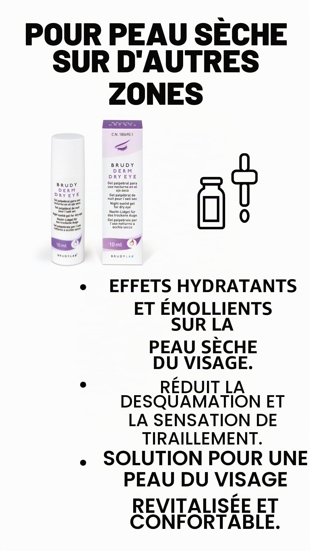 BRUDYLAB - Brudy Derm Gel Yeux Secs 10 ml - Gel Hydratant de Nuit pour la Peau des Paupières - Soin des Yeux Secs - Hydrate et Décongestionne la Peau des Paupières