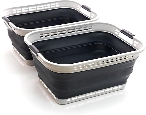 Miniatura 14 de SAMMART Cesta plegable de plástico para la ropa sucia de 42L (11 galones), contenedor de almacenamiento plegable y organizador, tina de lavado