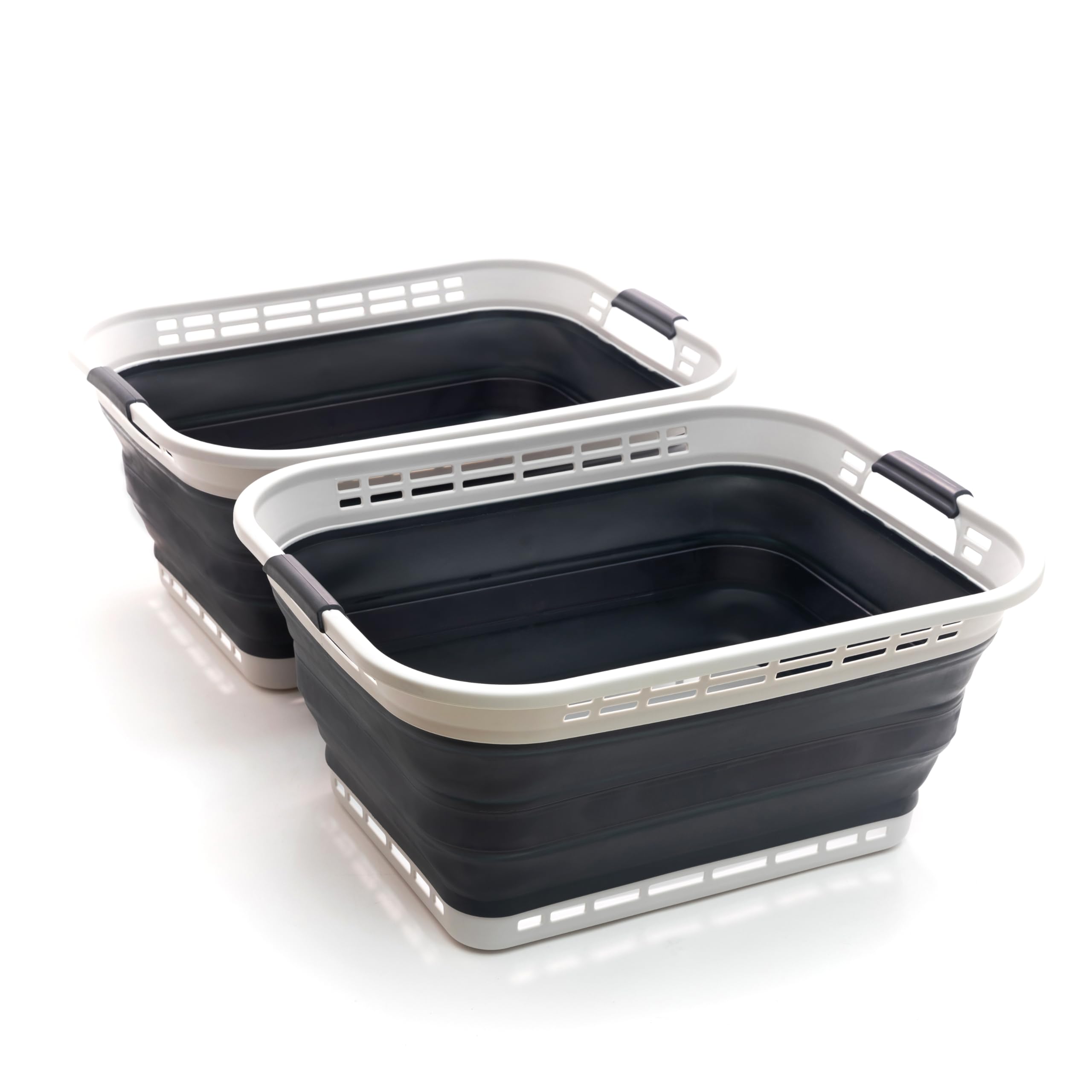 SAMMART 42L (11 gallons) Collapsible Plastic Laundry Basket - Portable Pop Up Storage Container/Organizer - Portable Hamper - Space Saving Easy Storage (Grey/Slate Grey (Set of 2))