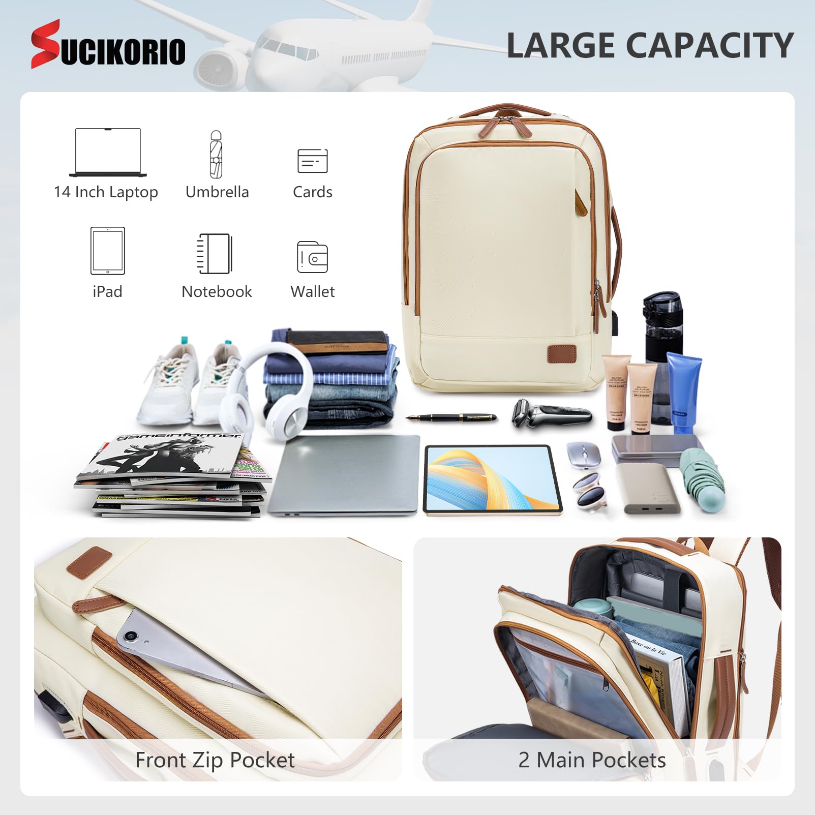 40x30x15cm British Airways Air France Expansible 5cm 40x30x20cm Wizzair Vueling Mochila Viaje Cabina Avion, Impermeable Mochilas Equipaje de Mano Mochila Ordenador Portatil 15,6 Pulgadas