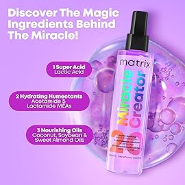 Matrix Miracle Creator Leave-In Conditioner Spray - Heat Protectant, Anti-Frizz, Moisturizing & Detangling, For Damaged Hair, Sulfate-Free