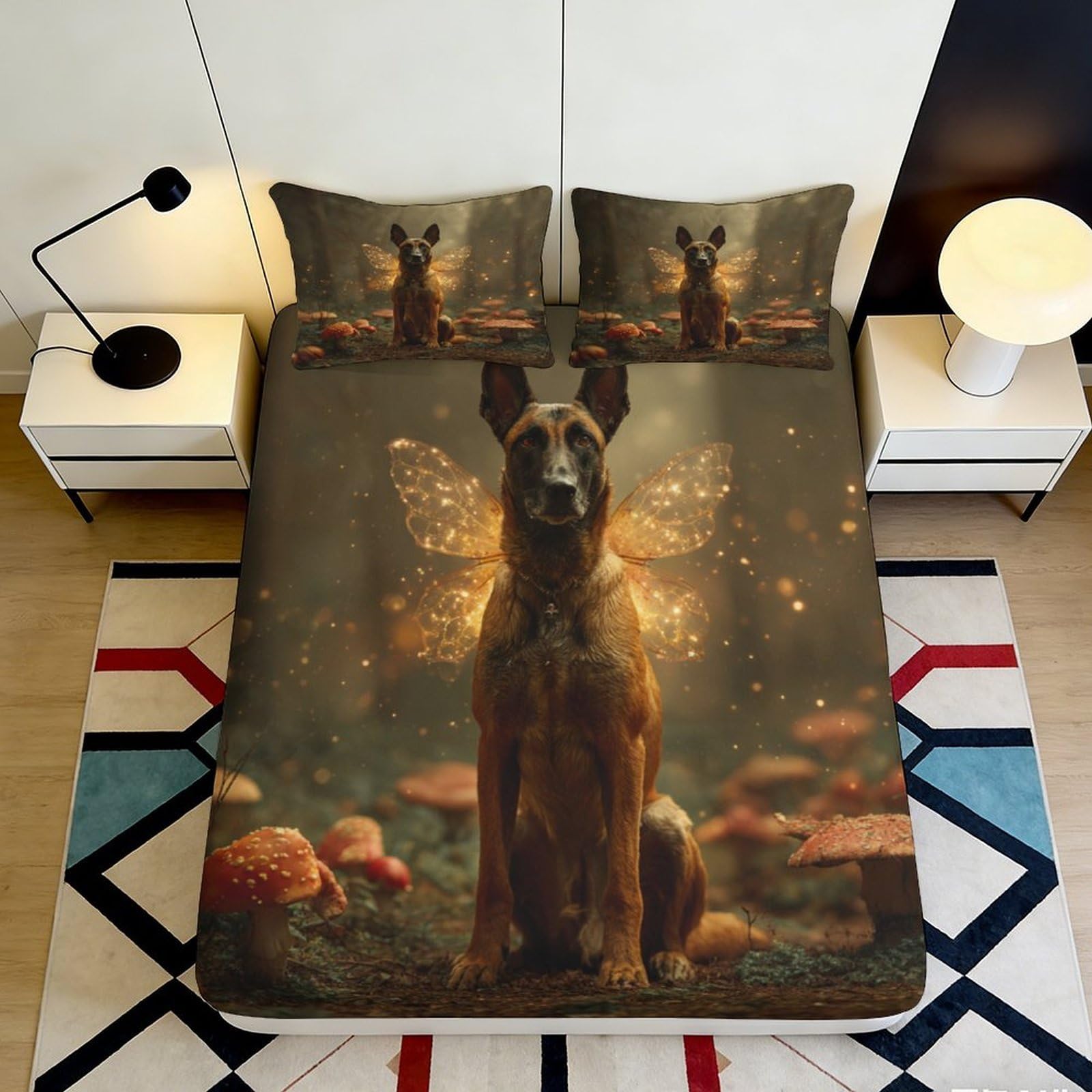 Pnayamiorkfel Style-9 3D Printed Fairy Dog Fitted Sheet Microfiber Soft Breathable Mushroom Forest Bed Cover For Bedroom Dorm Decor 90X200x25cm