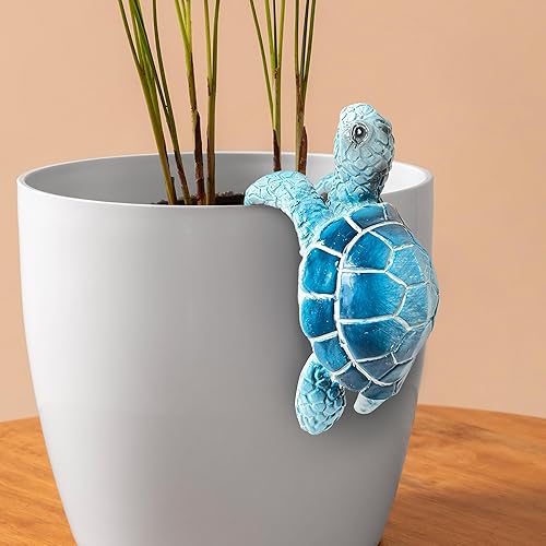 Miniatura 6 de Decoraciones de maceta de tortuga azul, tortuga marina colgante de resina para maceta, figura de tortuga, colgador de maceta, estatua pequeña para
