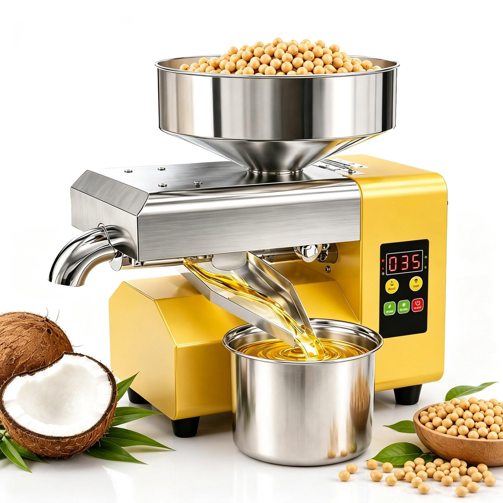 Prensa De Aceite Automática 1500 W para Nueces Y Semillas | Motor De Alto Par, 10–20 Lb/H, 104–572 ℉, Para Cocinas, Pequeñas Granjas Y Preparación Ligera De Alimentos