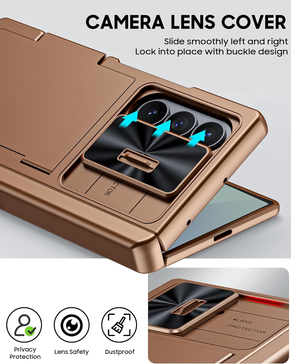 Vizvera for Samsung Galaxy Z Fold 7 Case RFID Wallet with Cards Holder[Kickstand][Camera Cover] Shockproof Silicone Protective Phone Case for Z Fold 7 2025-Desert Gold - Image 8