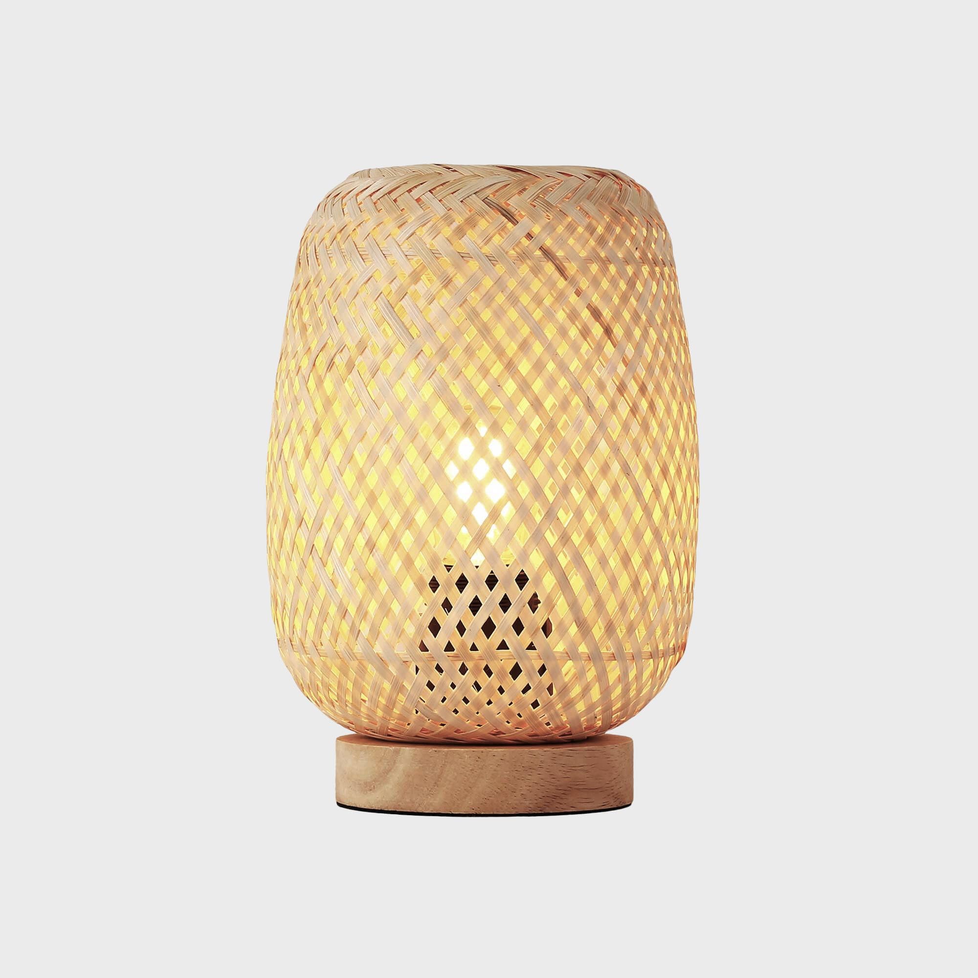 BARCELONA LED – Lámpara de Mesa de Mimbre y Madera "Ruka" – Diseño Artesanal con Pantalla Enrejada. Estilo Rústico, Boho Natural. E27 – Lámpara de sobremesa ideal para Salón, Dormitorio.