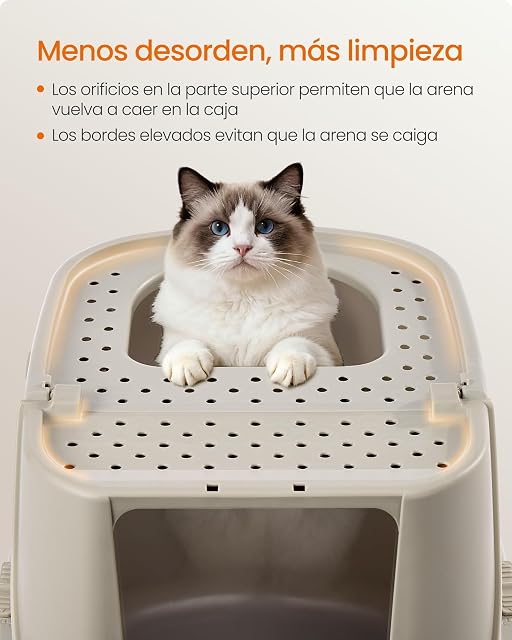 Foto 5 de 7 de Feandrea Arenero para Gatos XXL, Caja de Arena con Tapa, Paleta y Cepillo, para Gatos de hasta 15 kg