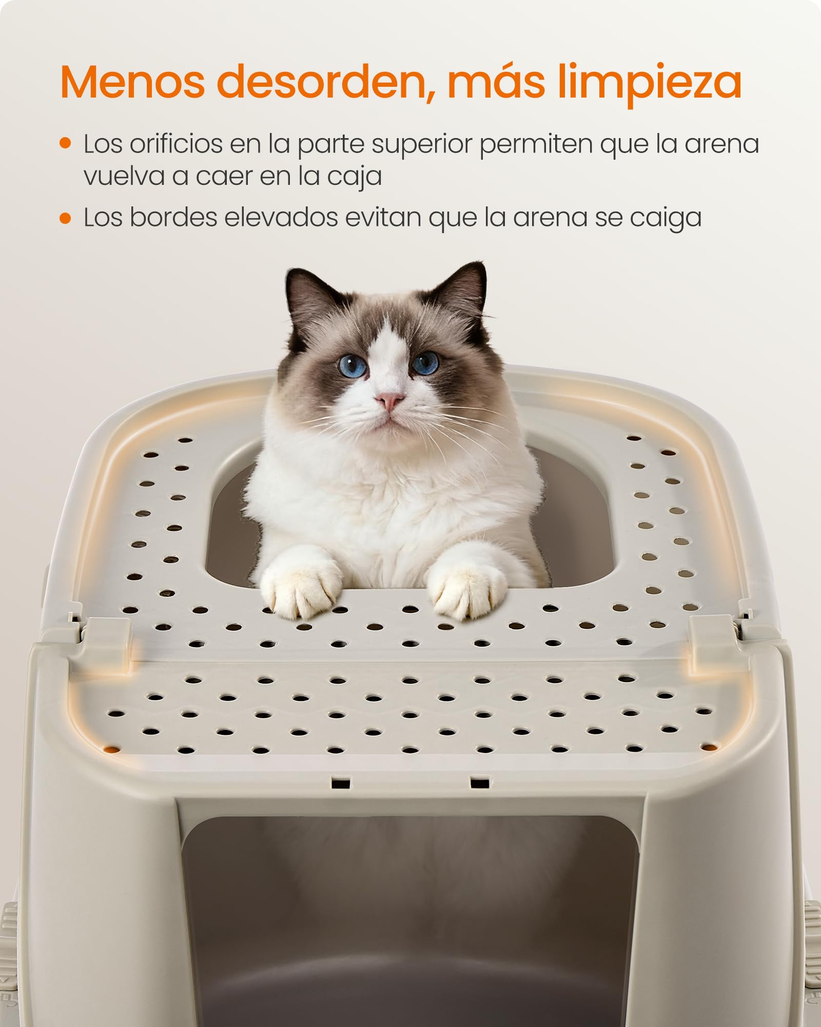 Feandrea Arenero para Gatos XXL, Caja de Arena con Tapa, Paleta y Cepillo, para Gatos de hasta 15 kg, Color Avena y Gris Cálido PPT011LH01