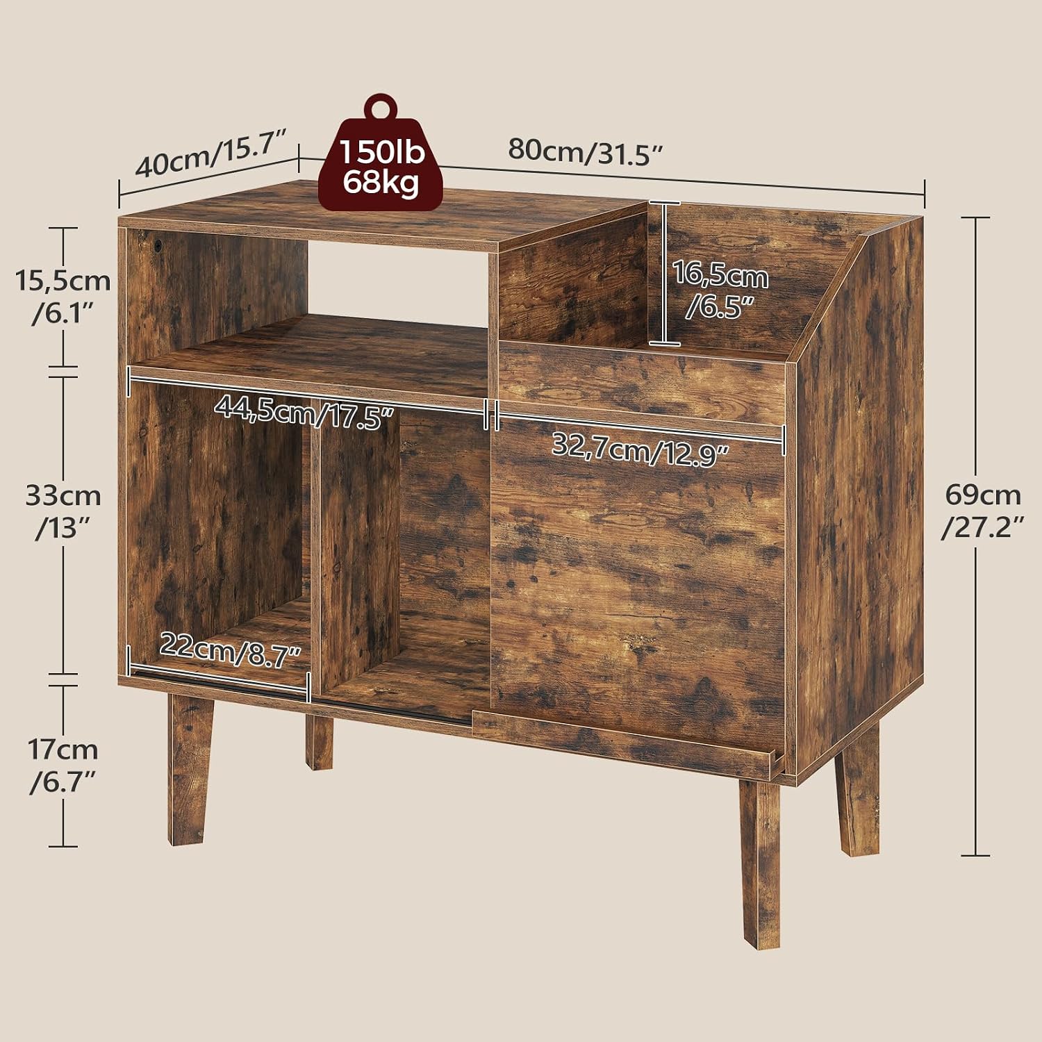 MAHANCRIS Record Player Stand, Large Turntable Stand Holds up to 250 Albums | Mid-Century Record Player Table Cabinet with Open Vinyl Storage and Display Shelf for Music Room, Living Room, Bedroom