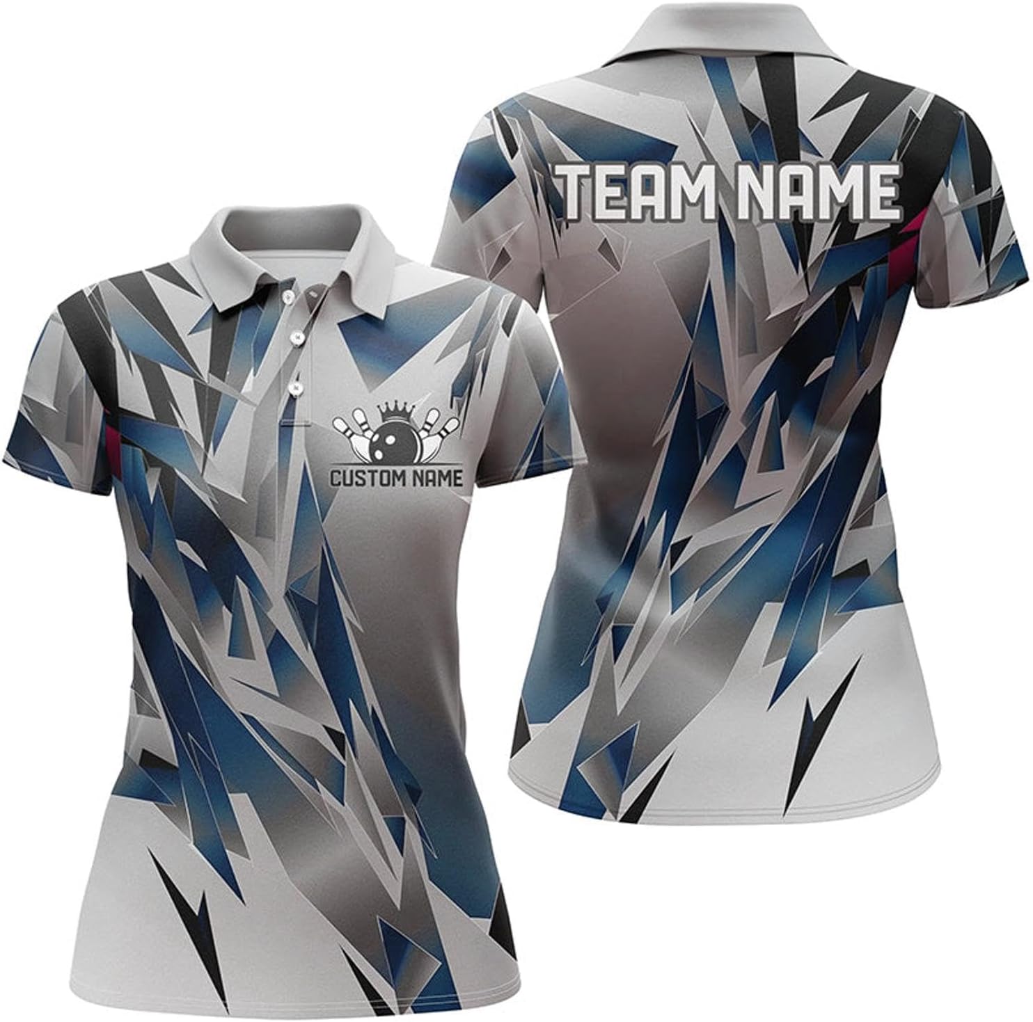 Blue and Gray Custom Ladies Bowling Team Shirts Bowling Tournament Jerseys for Bowler Gift I6188