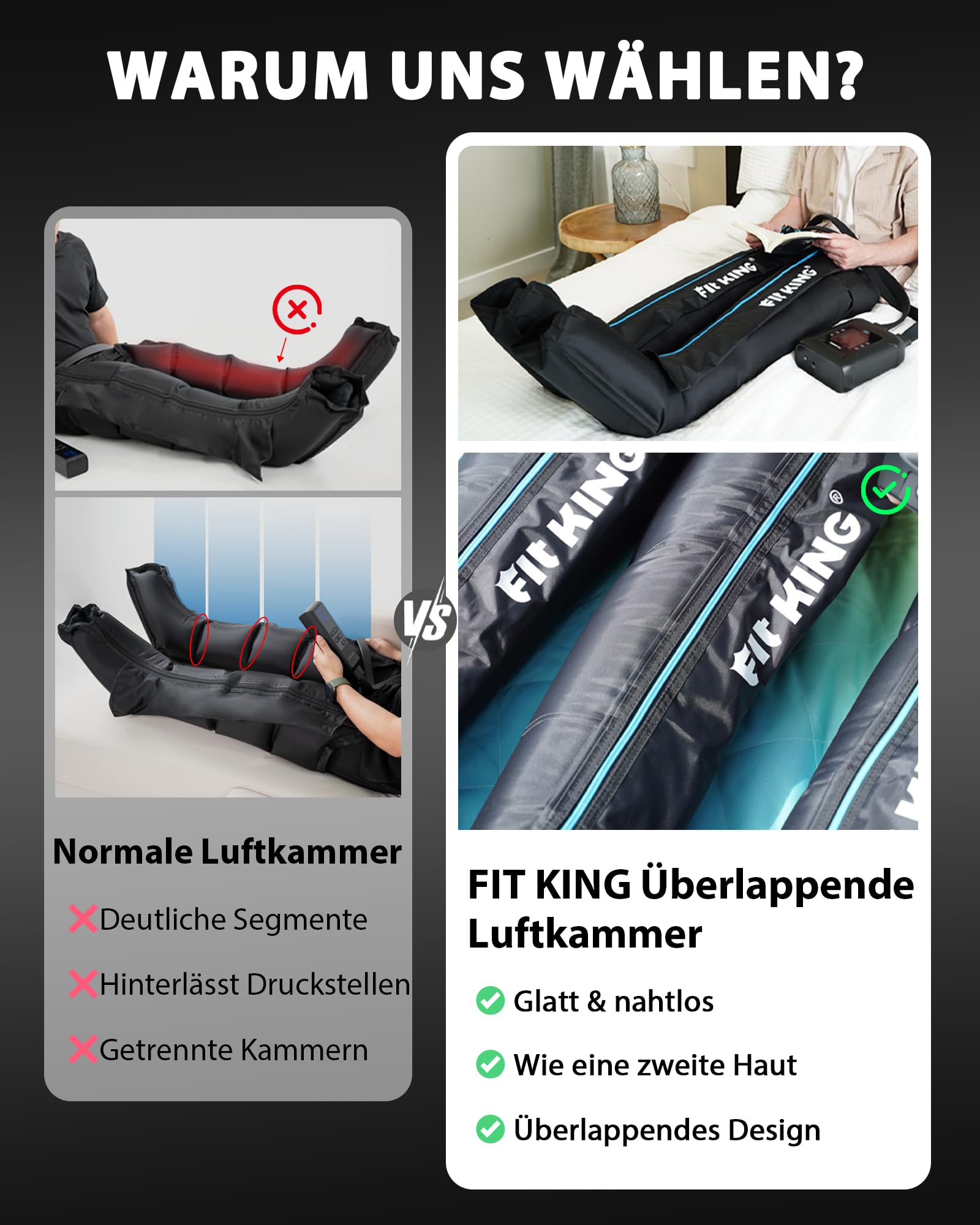 FIT KING Kabellose Beinmassagegerät, Massagegerät für Beine Kompressions Manschetten für die Beine zur Entspannung und Tiefenentspannung nach dem Sport (Mittel)