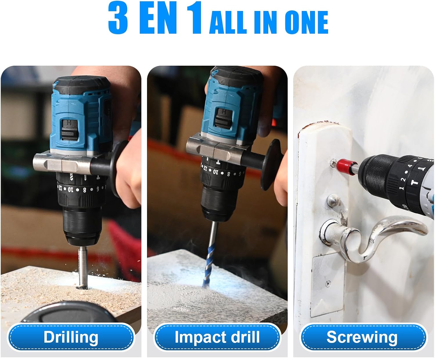 20V Max Cordless Hammer Drill, 1/2" Keyless All Metal Chuck Brushless Impact Drill, Compact Driver Drills for Metal, Wood, Thick Concrete -JOVANT (2 Batteries)