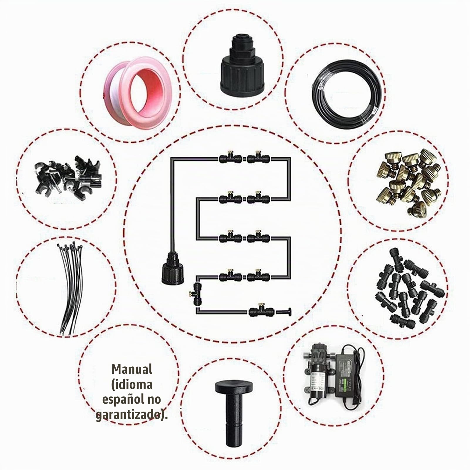 Kit de Sistema de Enfriamiento por Nebulización con Bomba, Sistema de Nebulizacion para Exteriores Terrazas Jardín Patio, Kits de Riego por Goteo para Césped, Flor, Invernadero (Size : 9m/29.5ft)