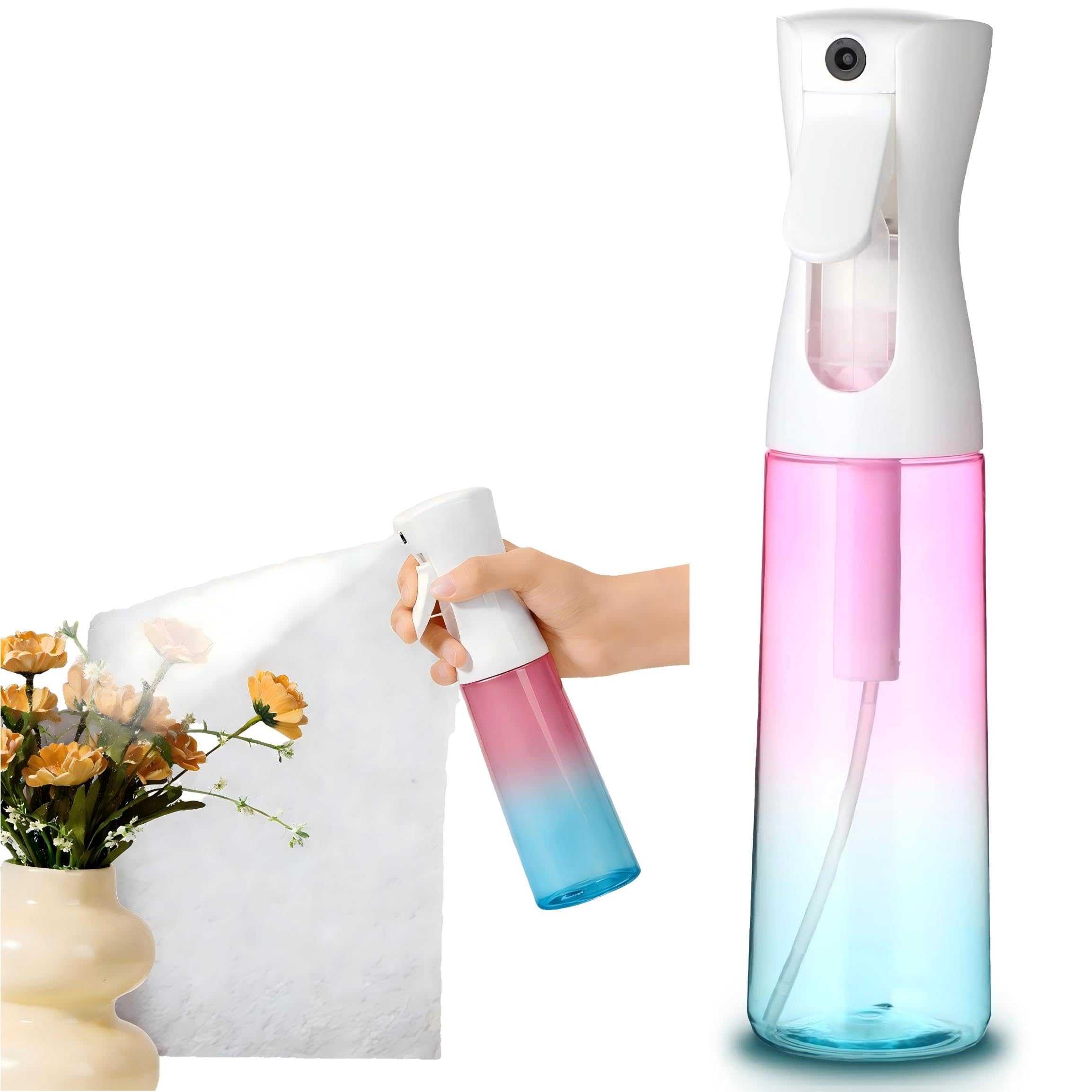 Elenviorina 300ml Continuous Fine-Mist Spray Bottle – Refillable Hair Water Spray Bottle for Styling, Plants, Pets & Home Cleaning – Continuous Mist Sprayer for Salon, Gardening and Skincare