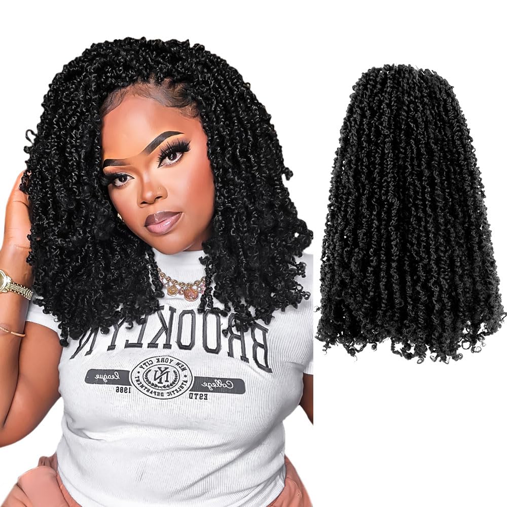 14 Inch 10 Packs Yanky Twist Crochet Hair Pre-twisted Natural Black Kinky Mini Spring Twist Plus Small Curly Senegalese Twist Braids (1B)