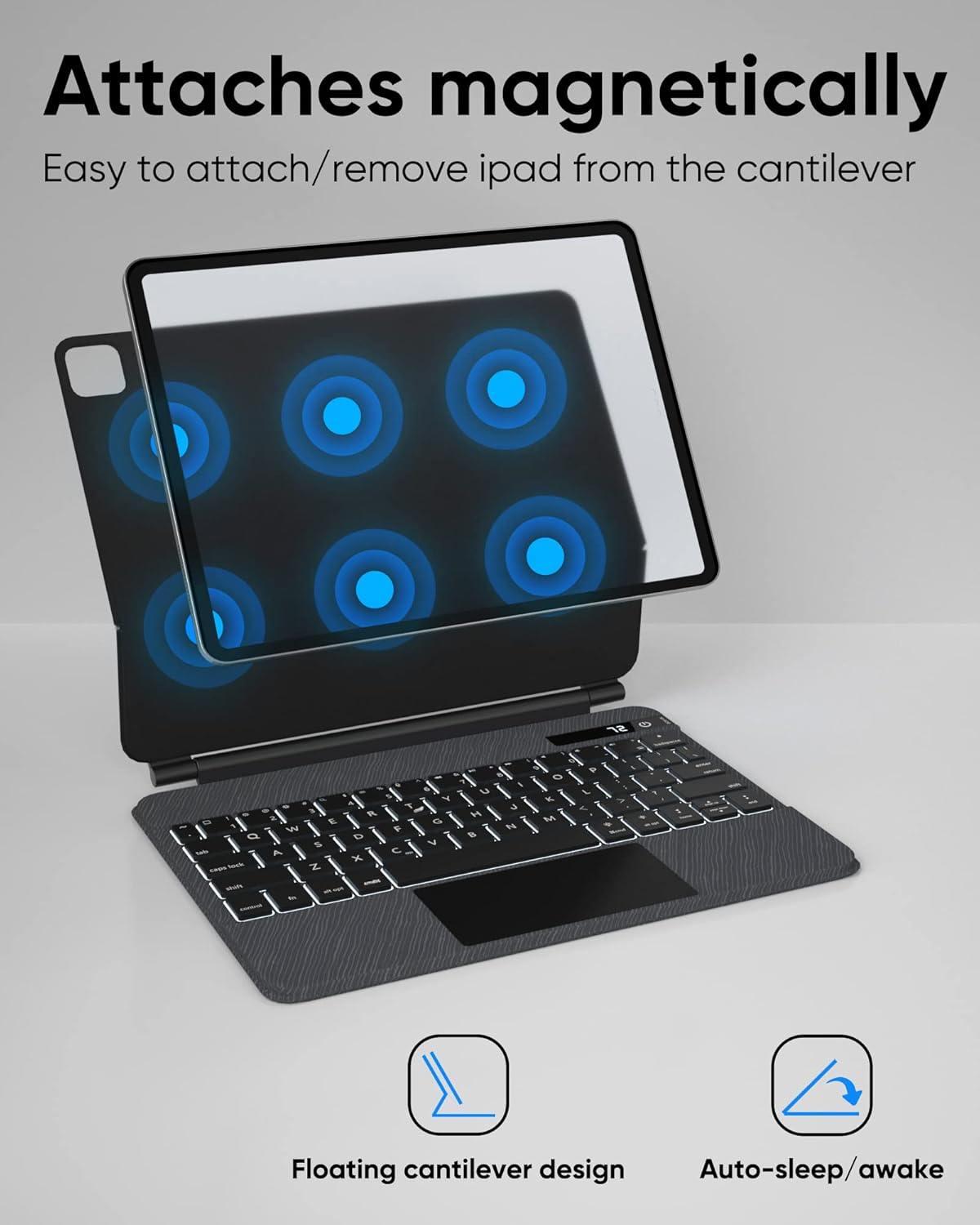 Magnetic attachment of iPad to keyboard case