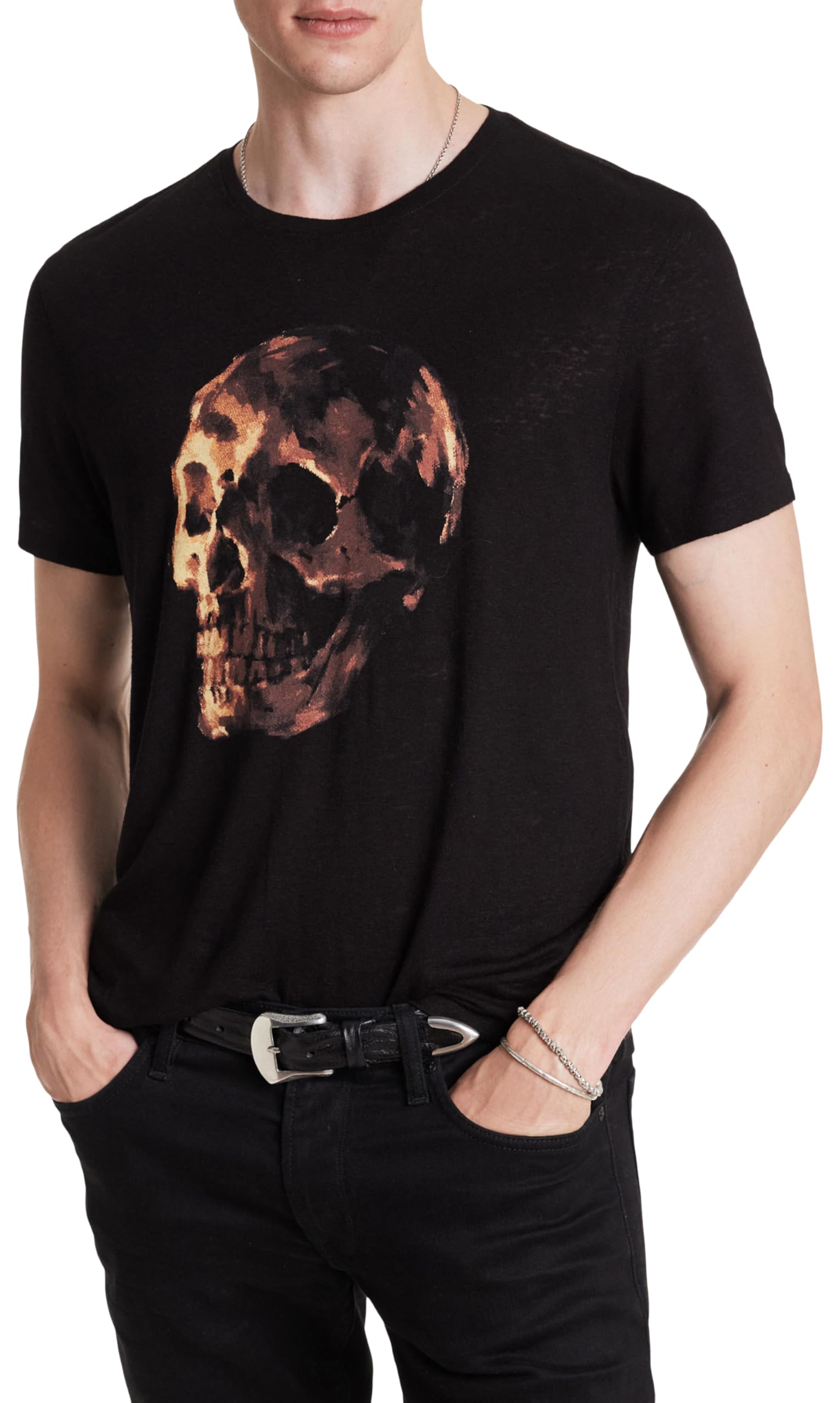John Varvatos Men's Oil Skull Tee, Black, XS