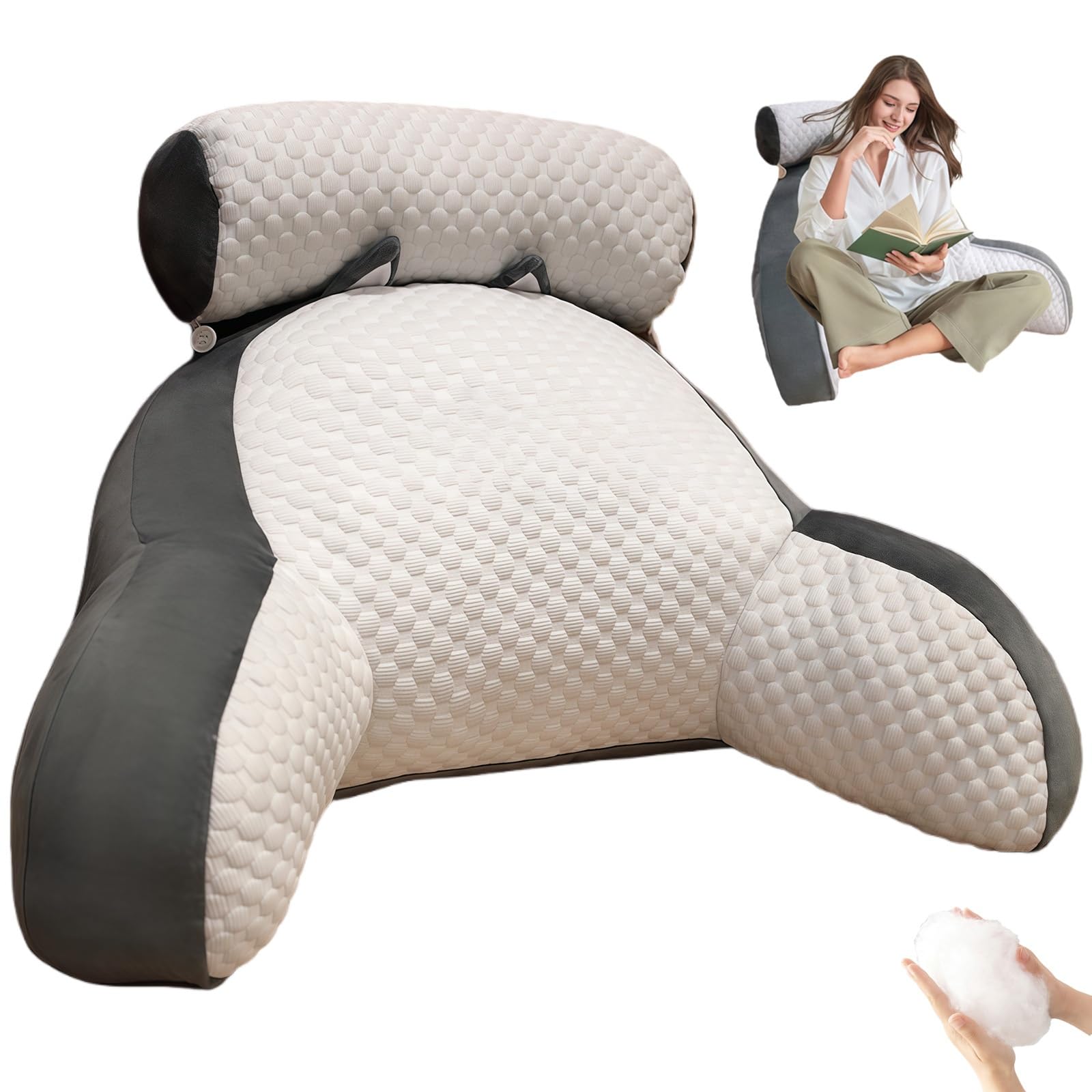 Yagerod Back cushion bed, XXL Relax back support cushion, 70x50cm Large Viroxa reading pillow with armrests, removable pillowcase, provides back support, for reading, watching TV, meeting(A,60 x 40)