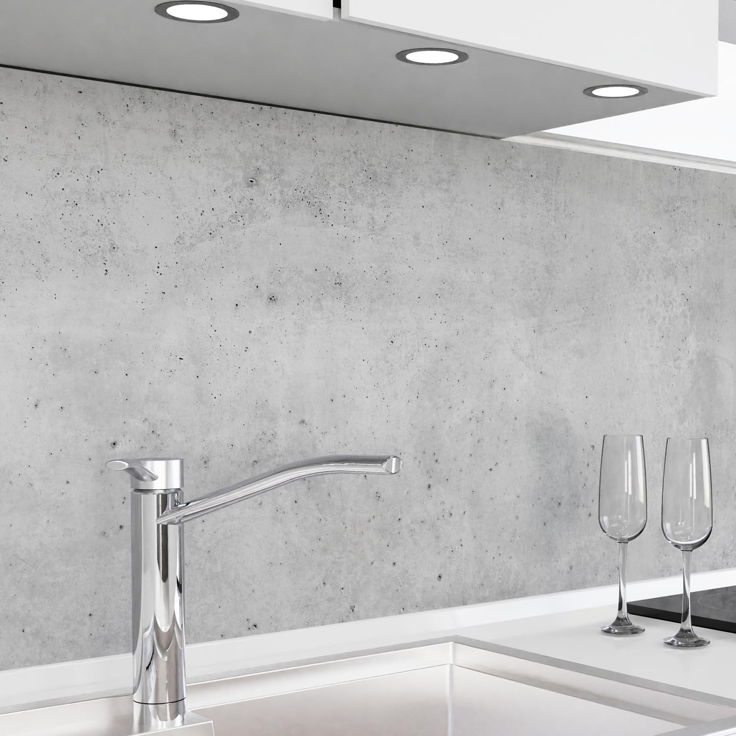 danario Küchenrückwand selbstklebend - Matt - Spritzschutz Küche - versteifte PET Folie - 0,4 mm - Beton - 60cm x 400cm