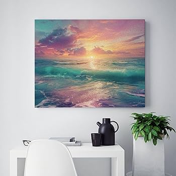 Amazon | 透き通った海と雲 数字キットによる絵画 数字油絵