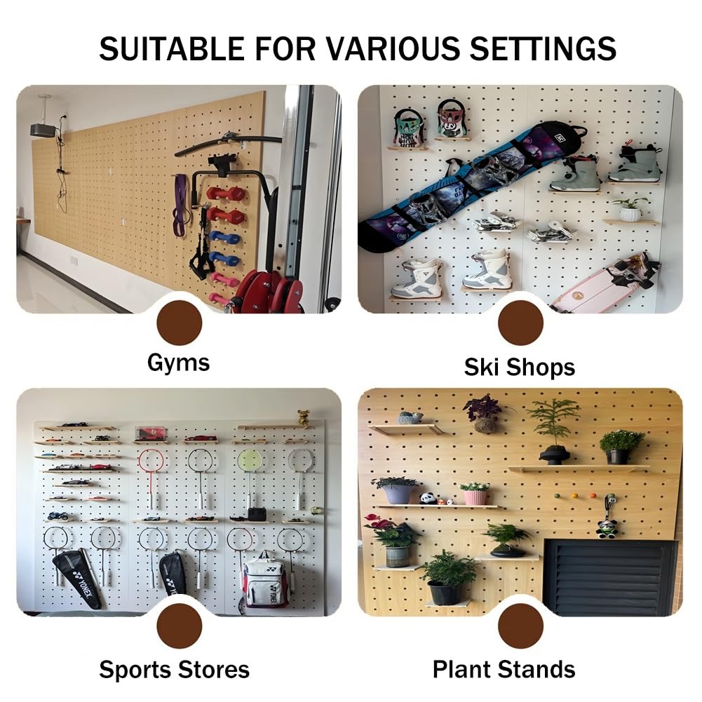 Kit de combinación de tablero de clavijas montado en la pared con estante, tablero de madera maciza de 16 mm de grosor para organización de talleres, oficina en casa, manualidades, almacenamiento
