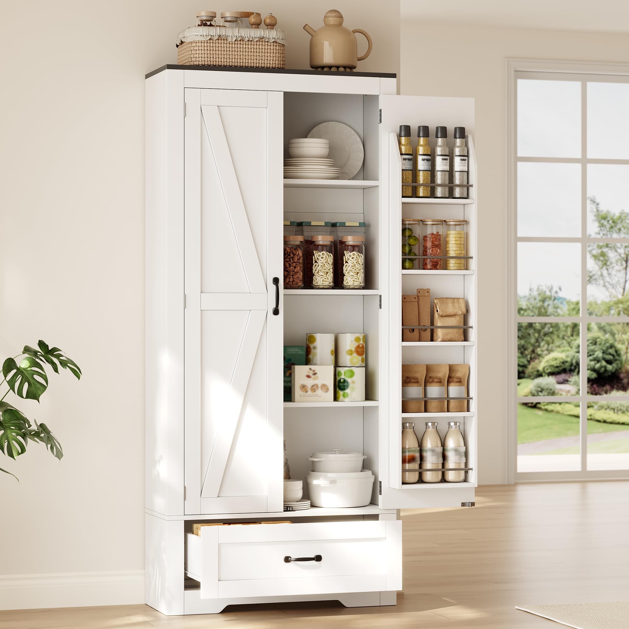 Armadio da cucina, alto con 2 ante e 1 cassetto, con ripiani, 80 x 35 x 183 cm