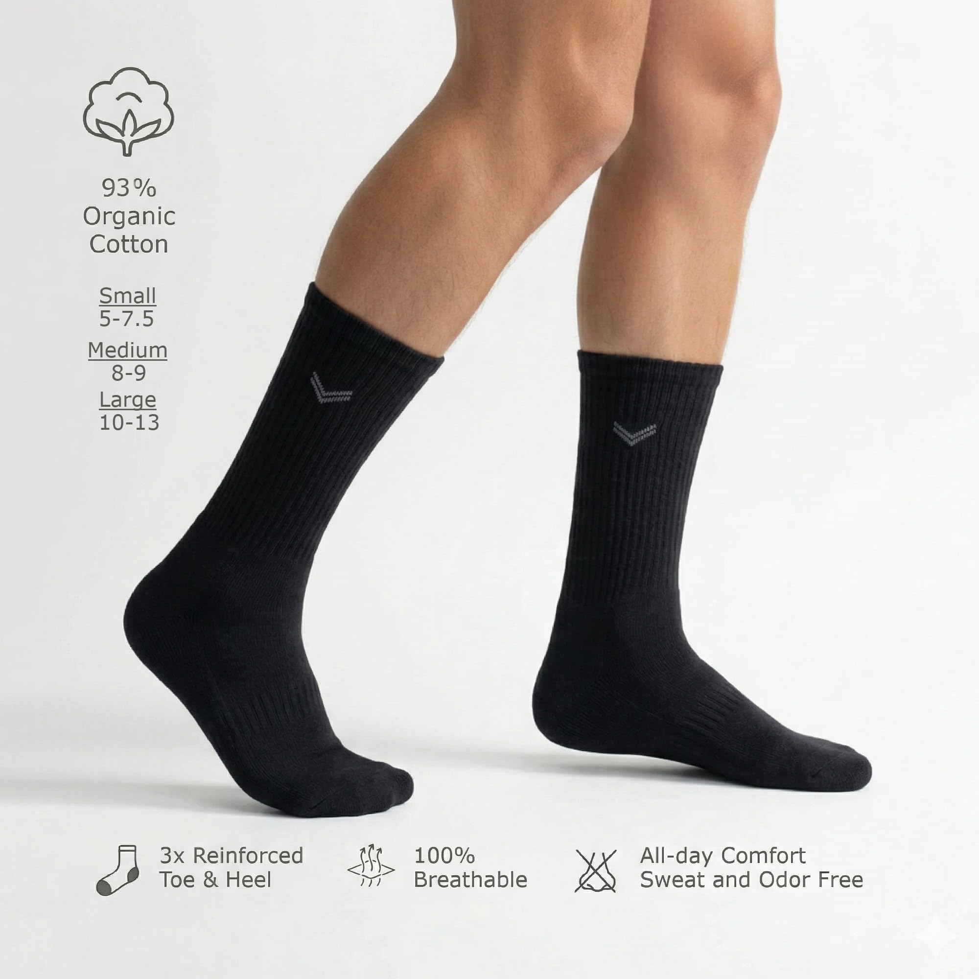 BLS - Calcetines de tenis orgánicos, 3 pares de calcetines de algodón 100% orgánico, compresión para un ajuste seguro, puntera y talón reforzados