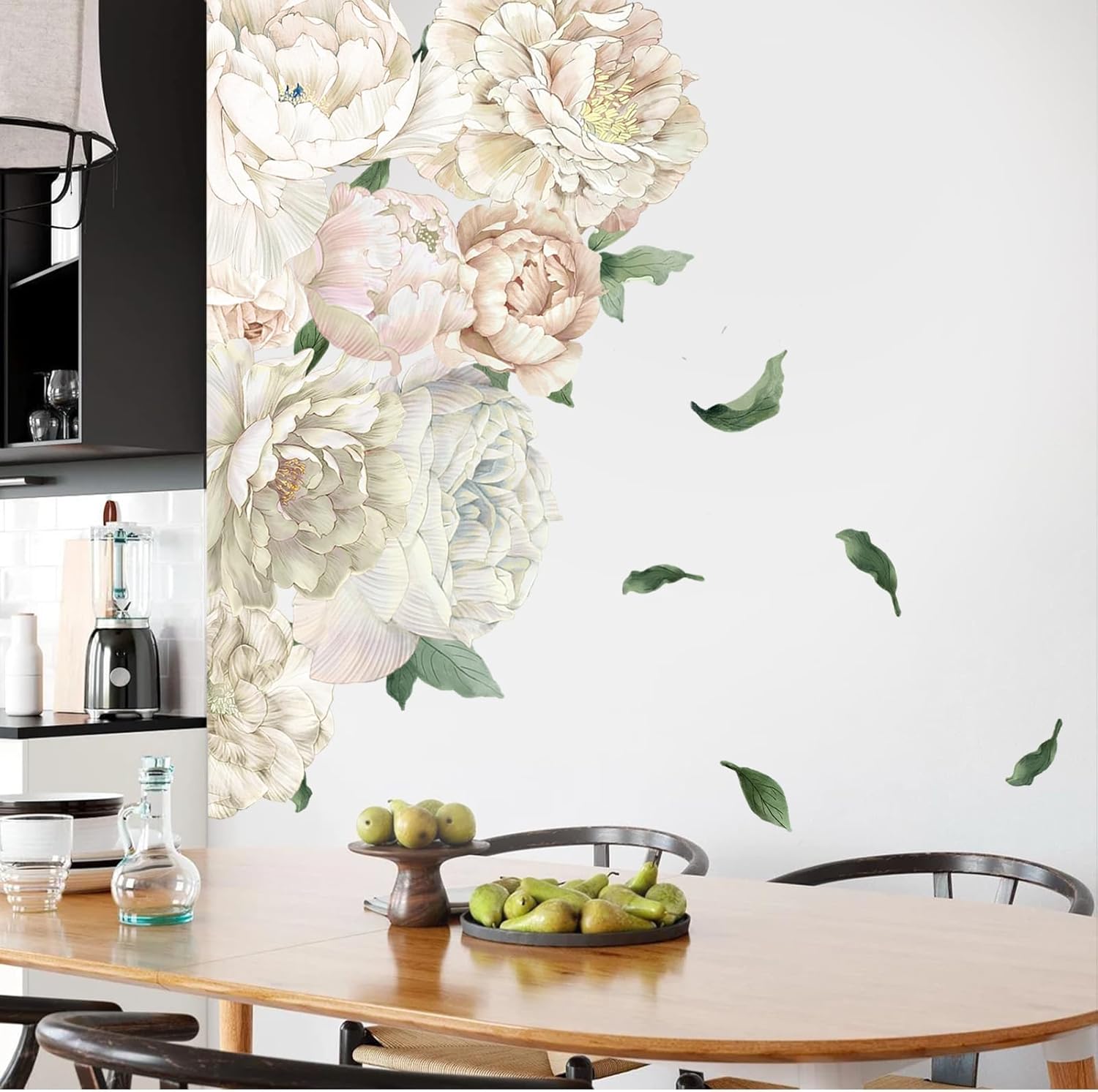 Romantic White Peony Wall Decals, Large Flower Vinyl Wall Art for Nursery & Wedding Decor, Botanical Stickers for Bedroom, Blush Floral Decal