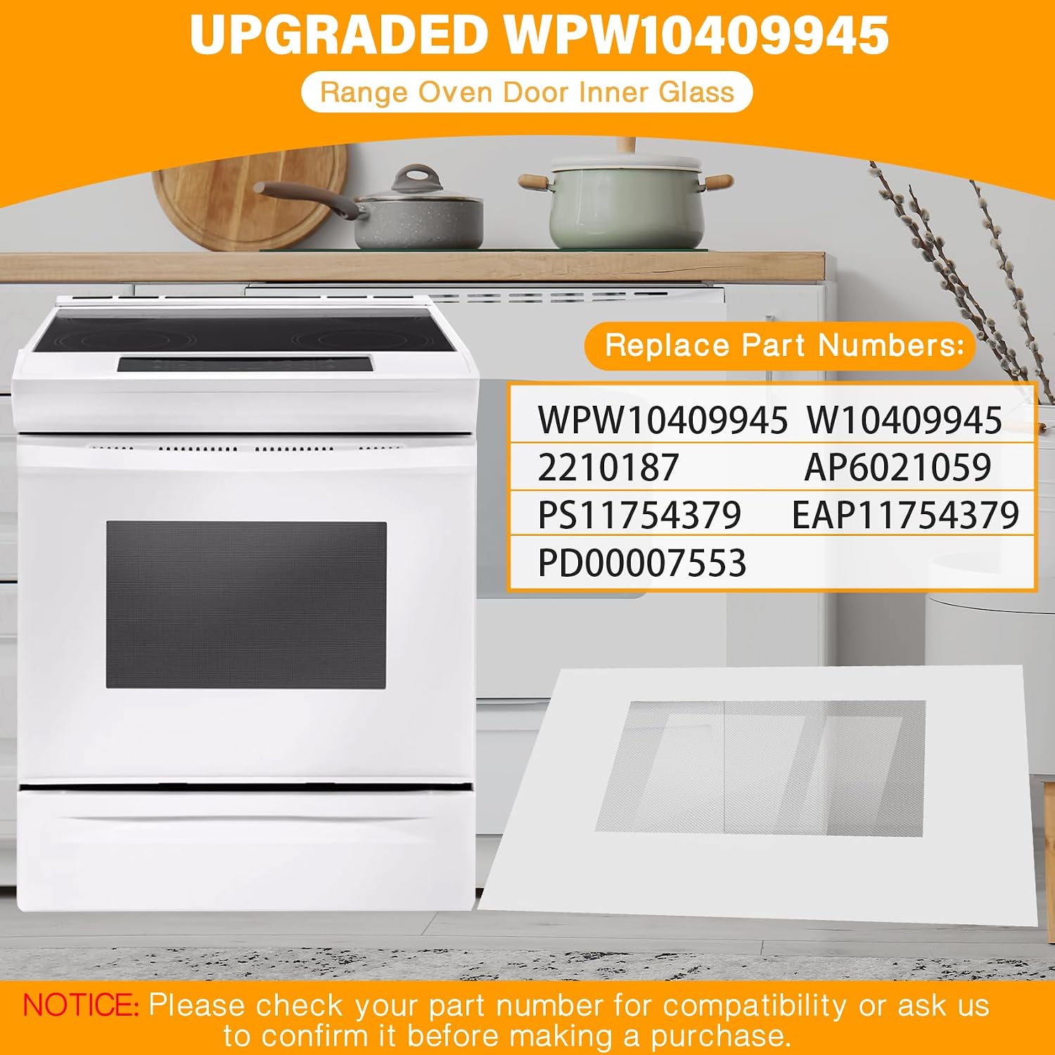 WPW10409945 Outer Oven Door Glass Compatible with Whirlpool Range Oven Outer Door Glass 29.4" x 20" Stove Door Panel Replacement W10409945 2210187 AP6021059 PS11754379 EAP11754379 PD00007553